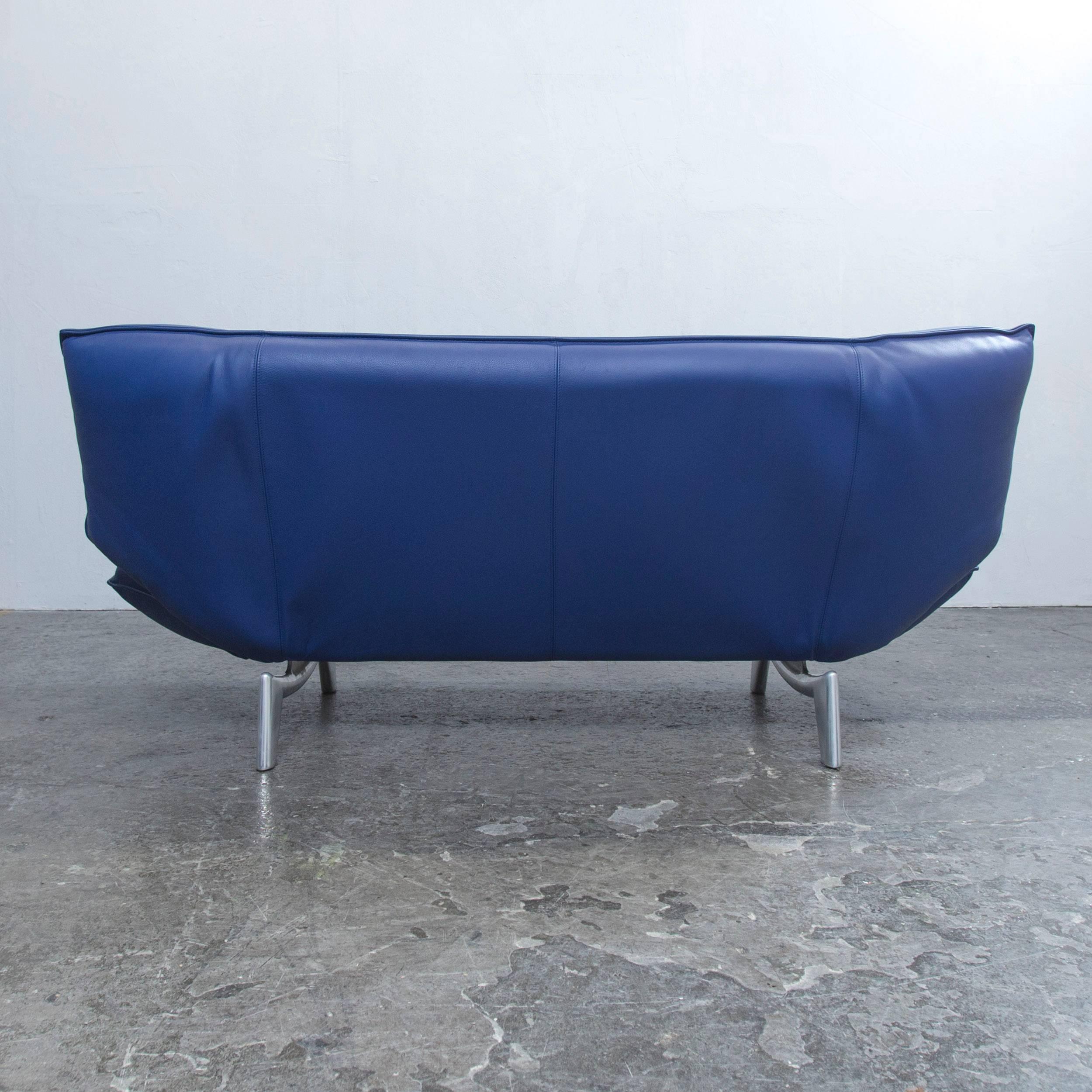 Leolux Tango Designer Leather Sofa Blue Three-Seat Function Modern For Sale 5
