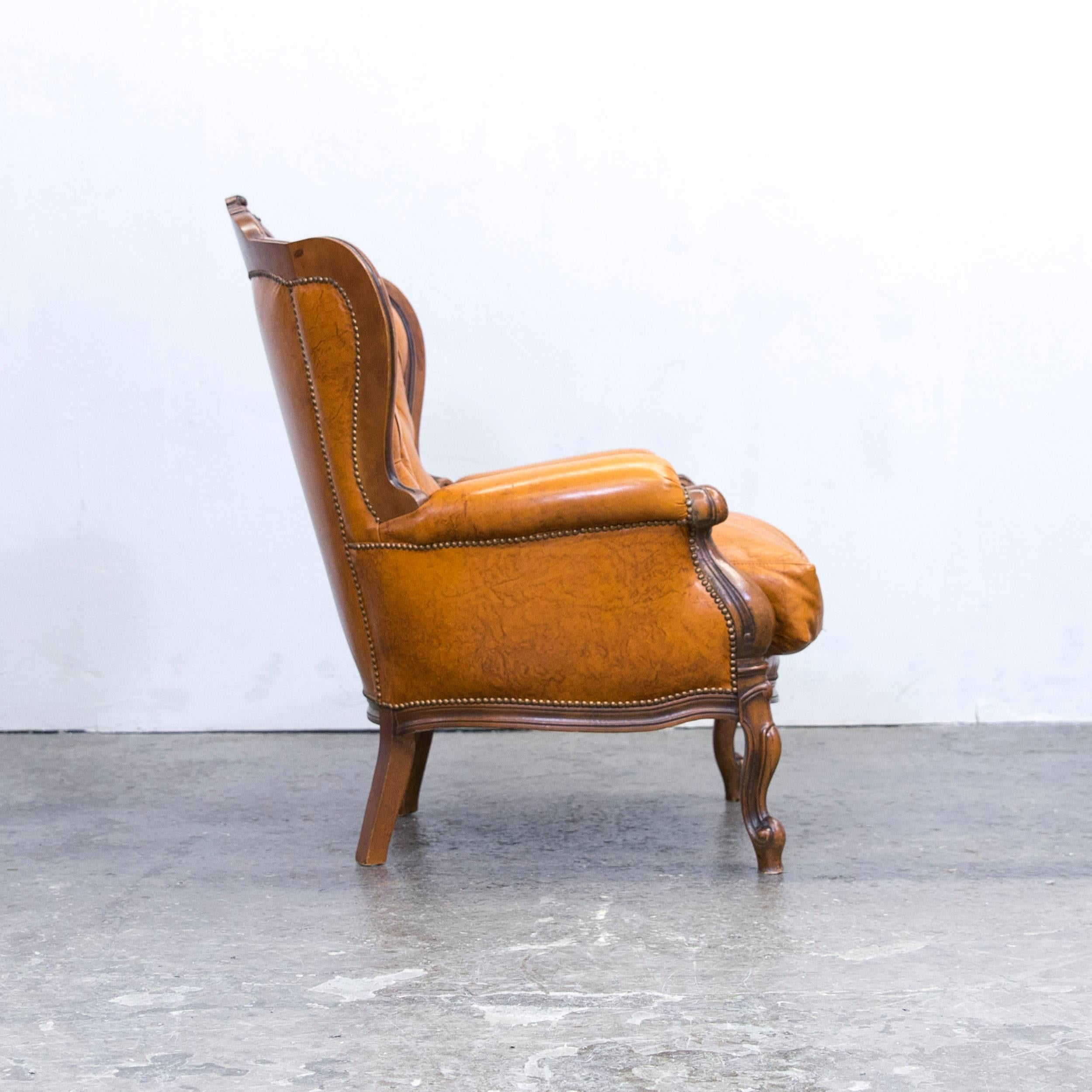 Chesterfield Leather Armchair Cognac Brown One-Seat Couch Wood Retro Vintage 4