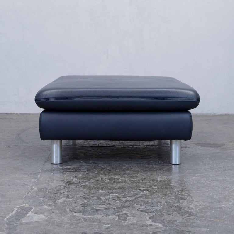 Koinor Designer Footstool Leather Blue Chair Pouff OneSeat Footrest