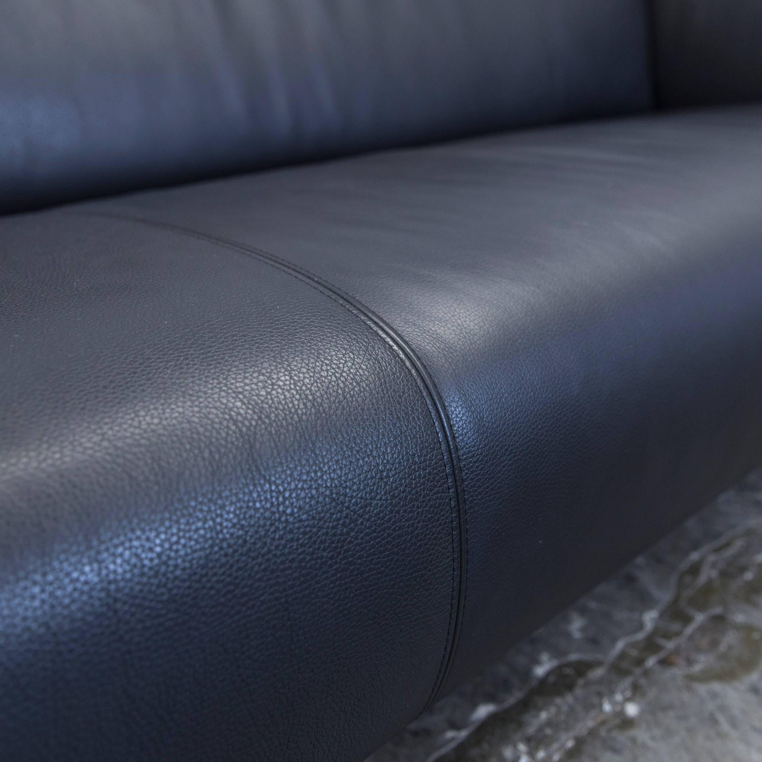 German Rolf Benz 322 Designer Leather Sofa Black Three-Seat Couch Modern