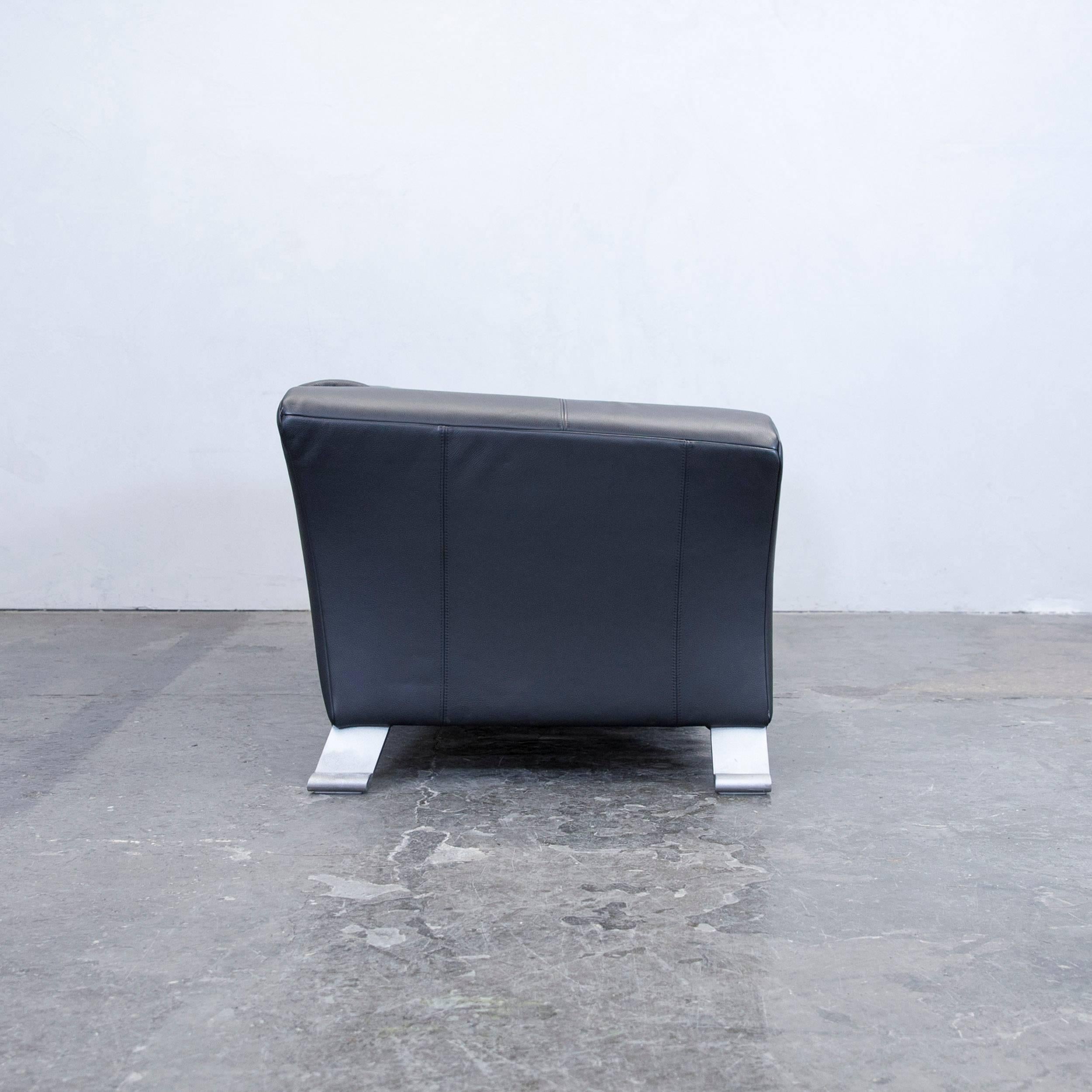 Rolf Benz 322 Designer Leather Sofa Black Three-Seat Couch Modern 3