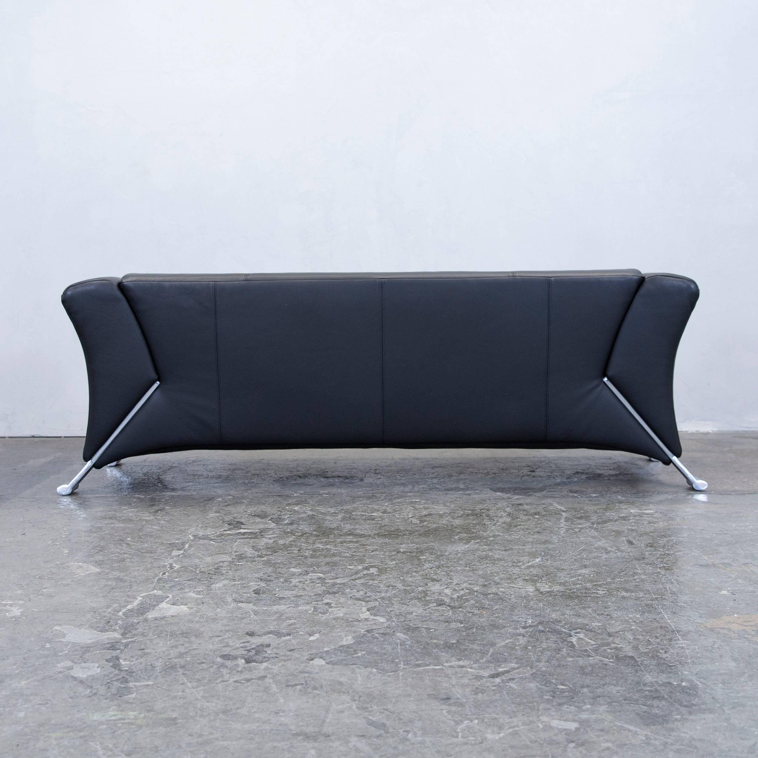 Rolf Benz 322 Designer Leather Sofa Black Three-Seat Couch Modern 2