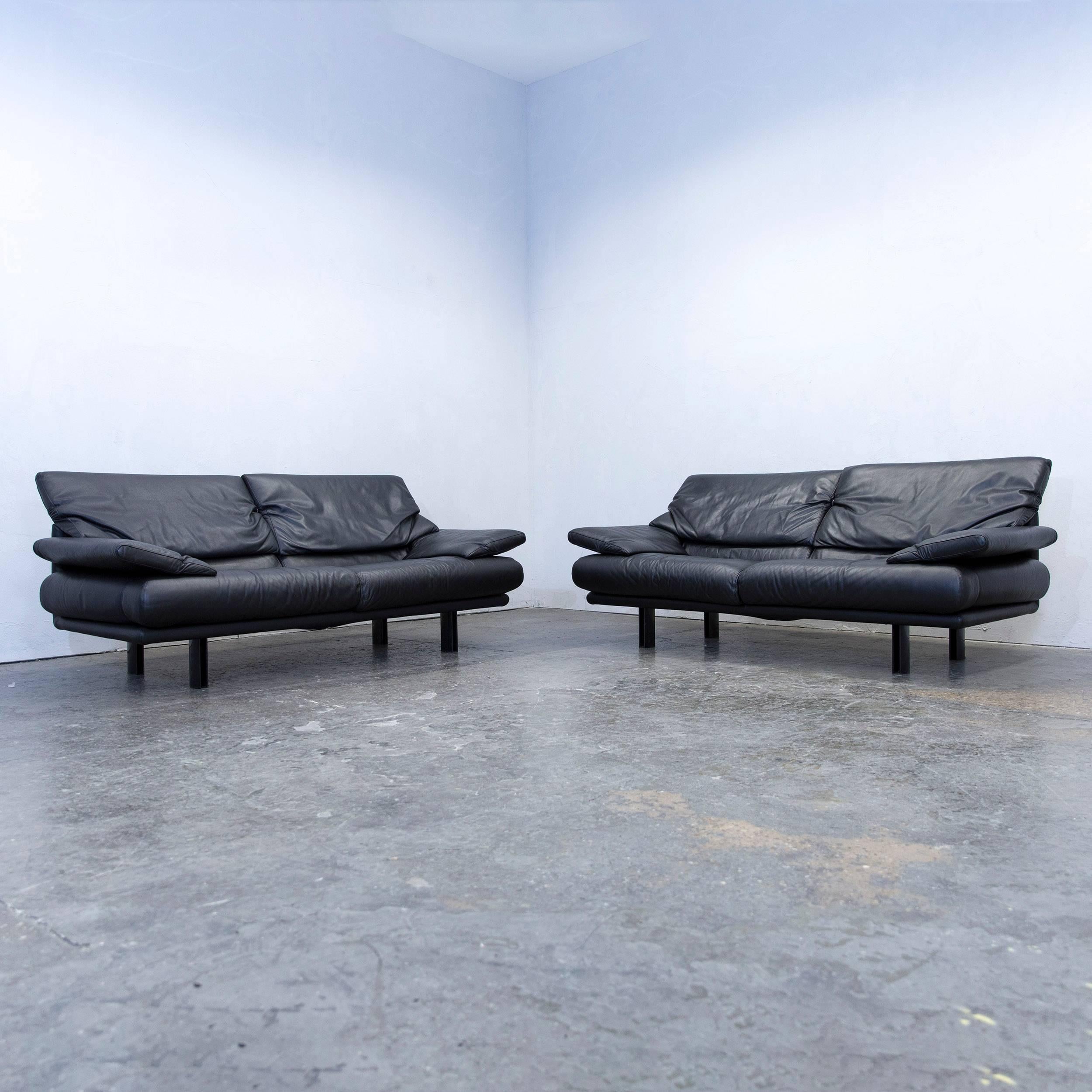B&B Italia Alanda Designer Sofa Leather Black Two-Seat Function Couch Modern 5