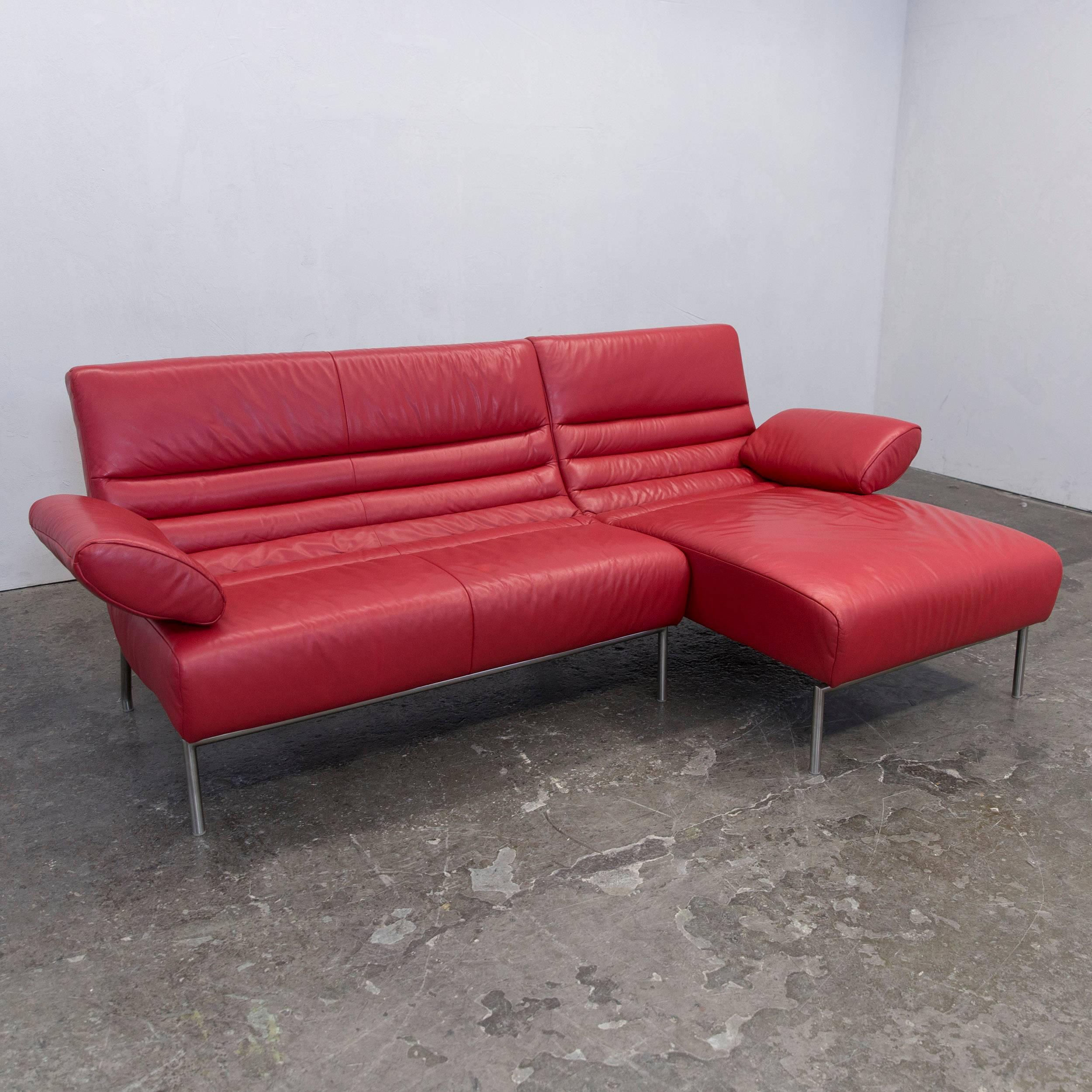 Contemporary Koinor Design Leather Corner Couch Red Function Modern