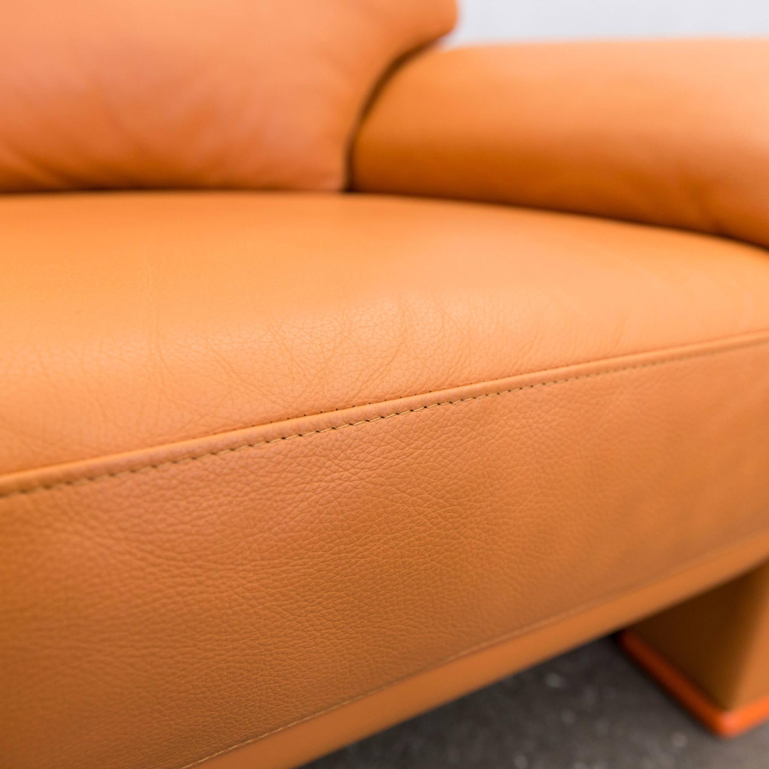Modern Willi Schillig Designer Chair Orange Leather Three-Seat German Design For Sale