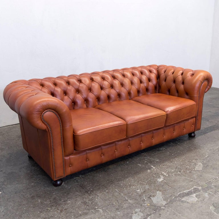 Original Chesterfield Three Seat Couch Authentic Leather Terracotta Contemporary Original Chesterfield Three Seat Couch Authentic Leather Terracotta For