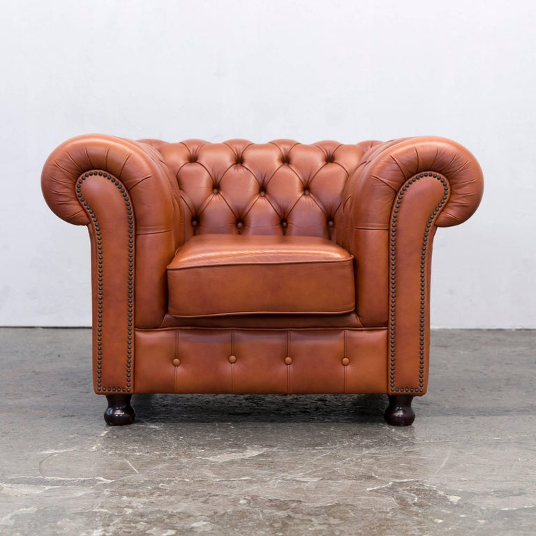 Original Chesterfield Armchair Authentic Leather Terracotta At 1stdibs Authentic Chesterfield Armchair Made Out Of Terracotta Colored Leather