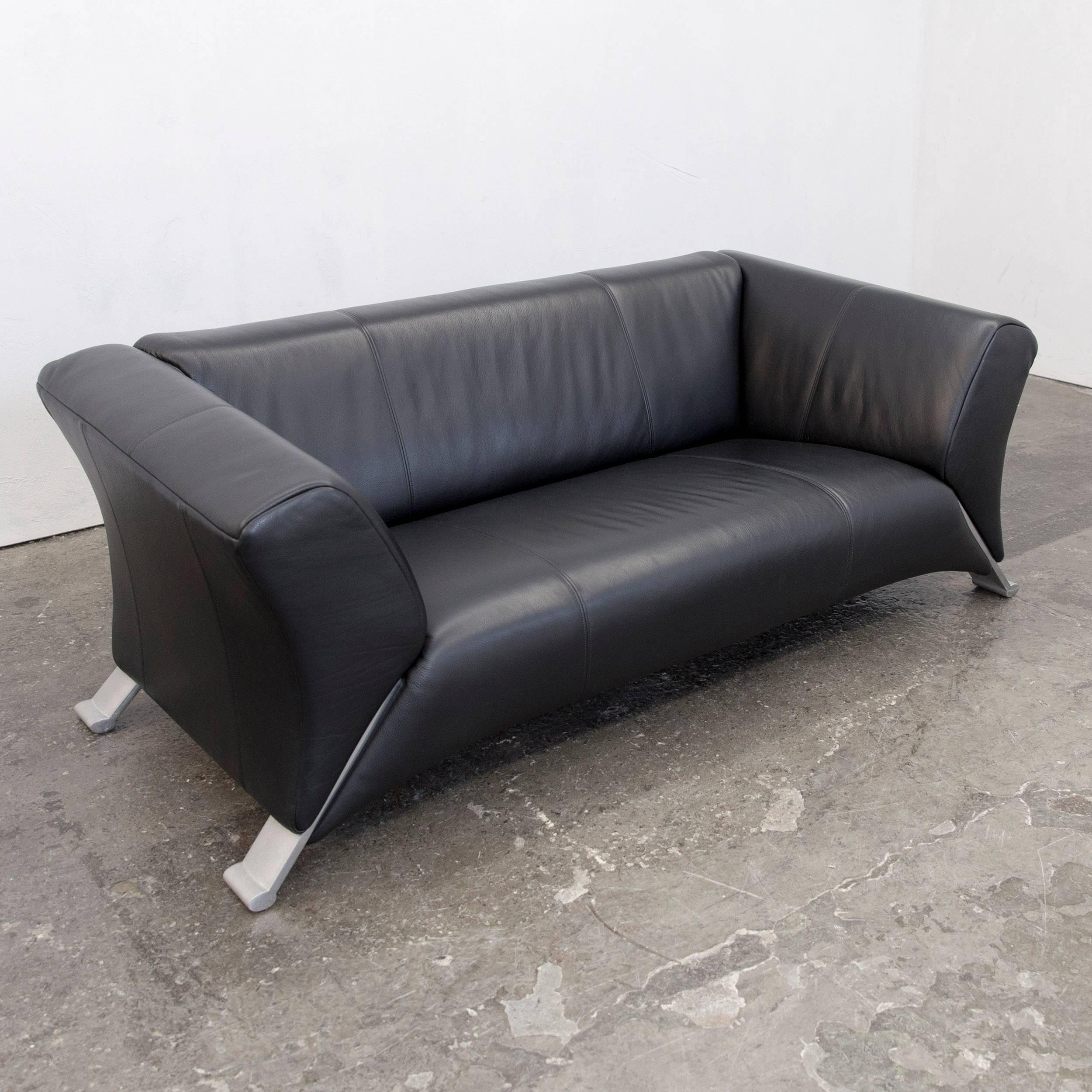 German Rolf Benz 322 Designer Sofa Black Two-Seat Leather Modern
