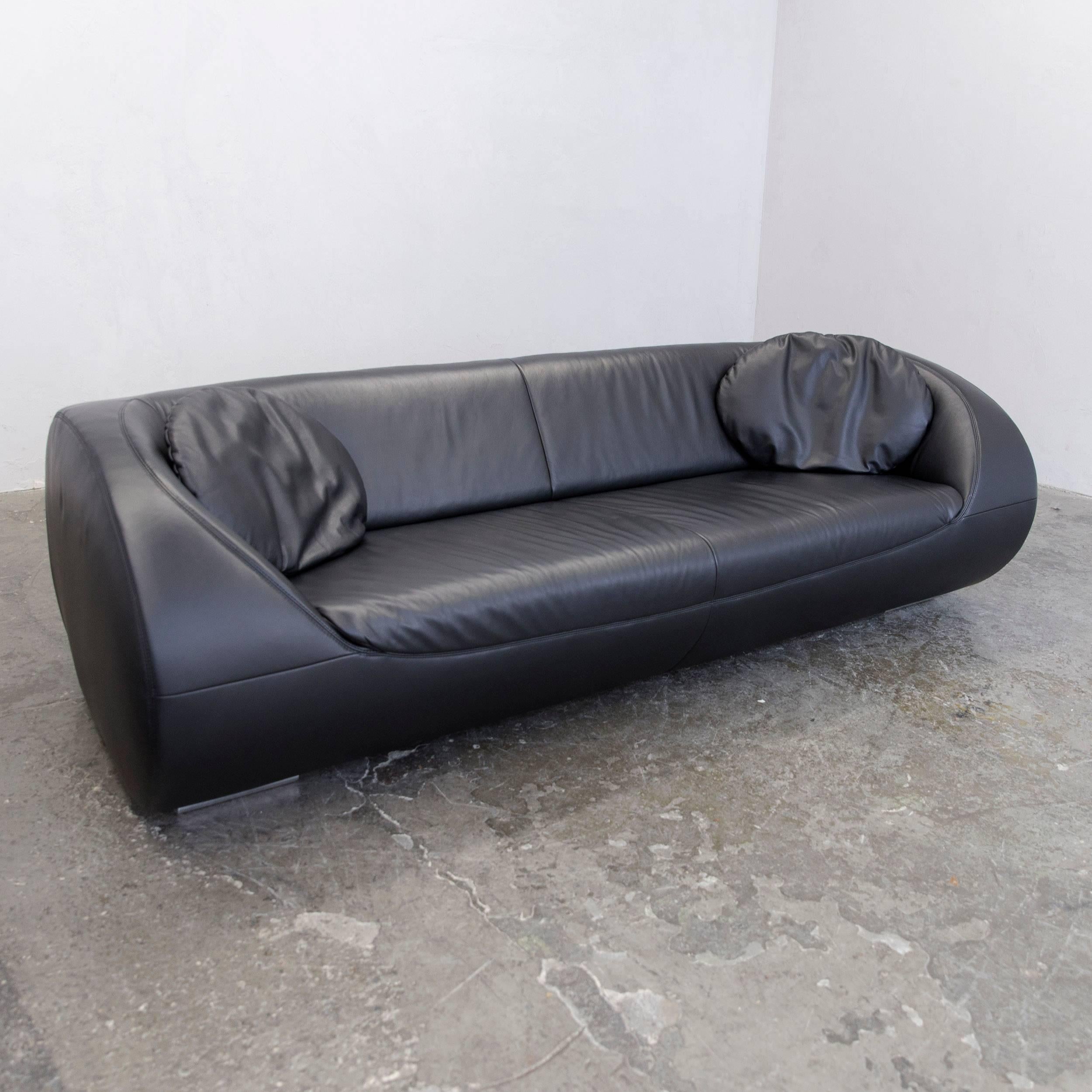 Koinor Pearl Designer Sofa Black Leather Three-Seat at 1stDibs