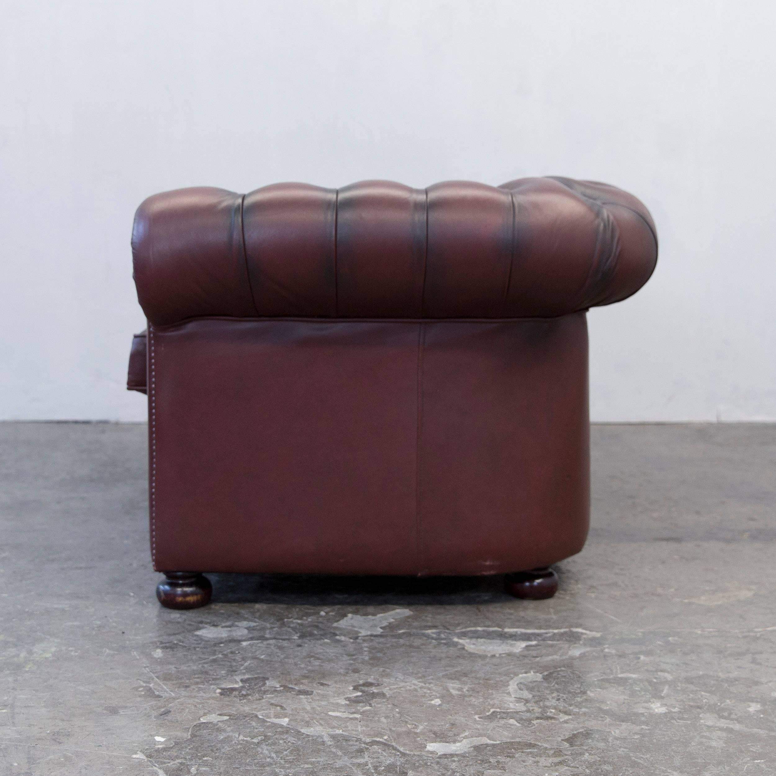 Original Chesterfield Two-Seat Couch Red Brown Authentic Leather 6