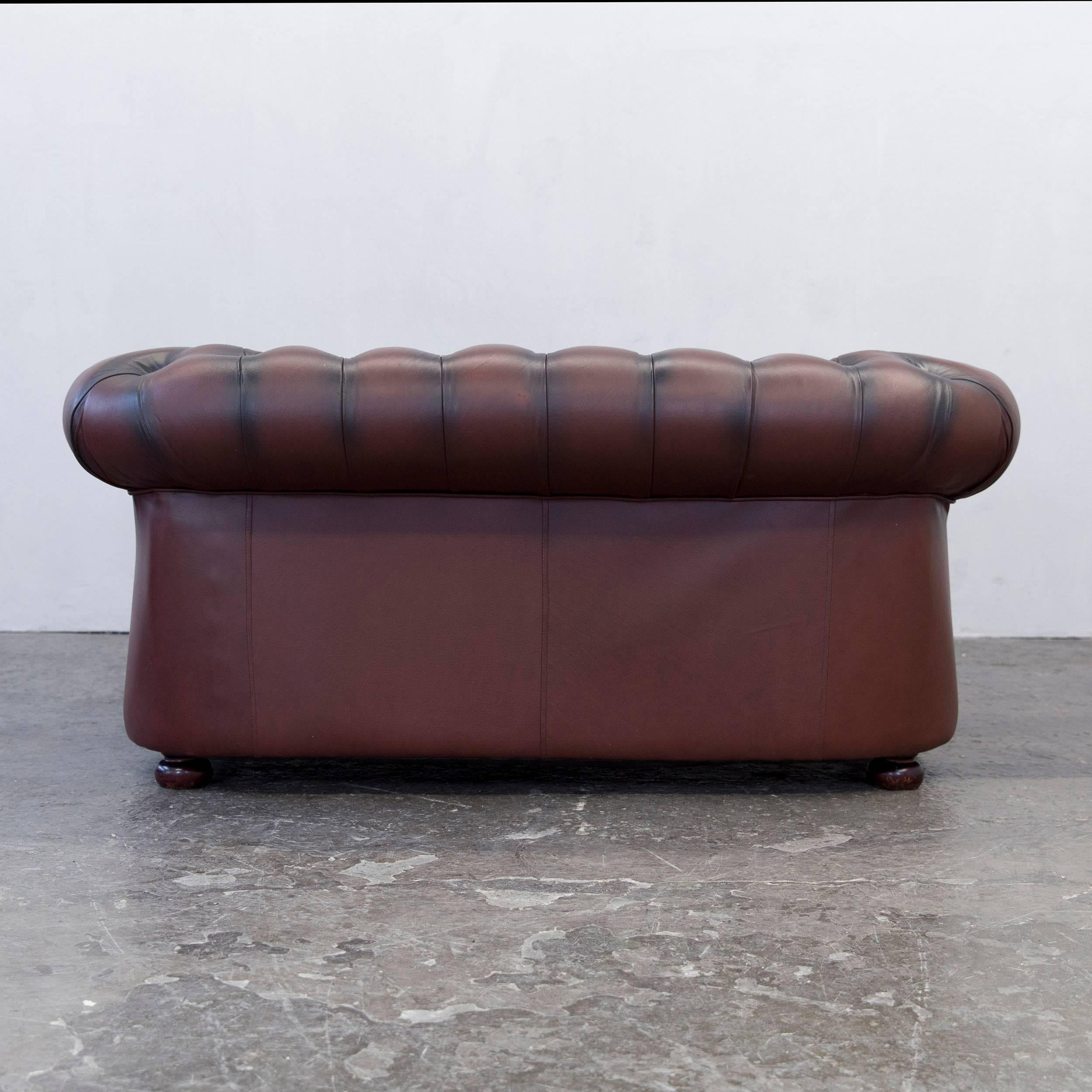 Original Chesterfield Two-Seat Couch Red Brown Authentic Leather 5