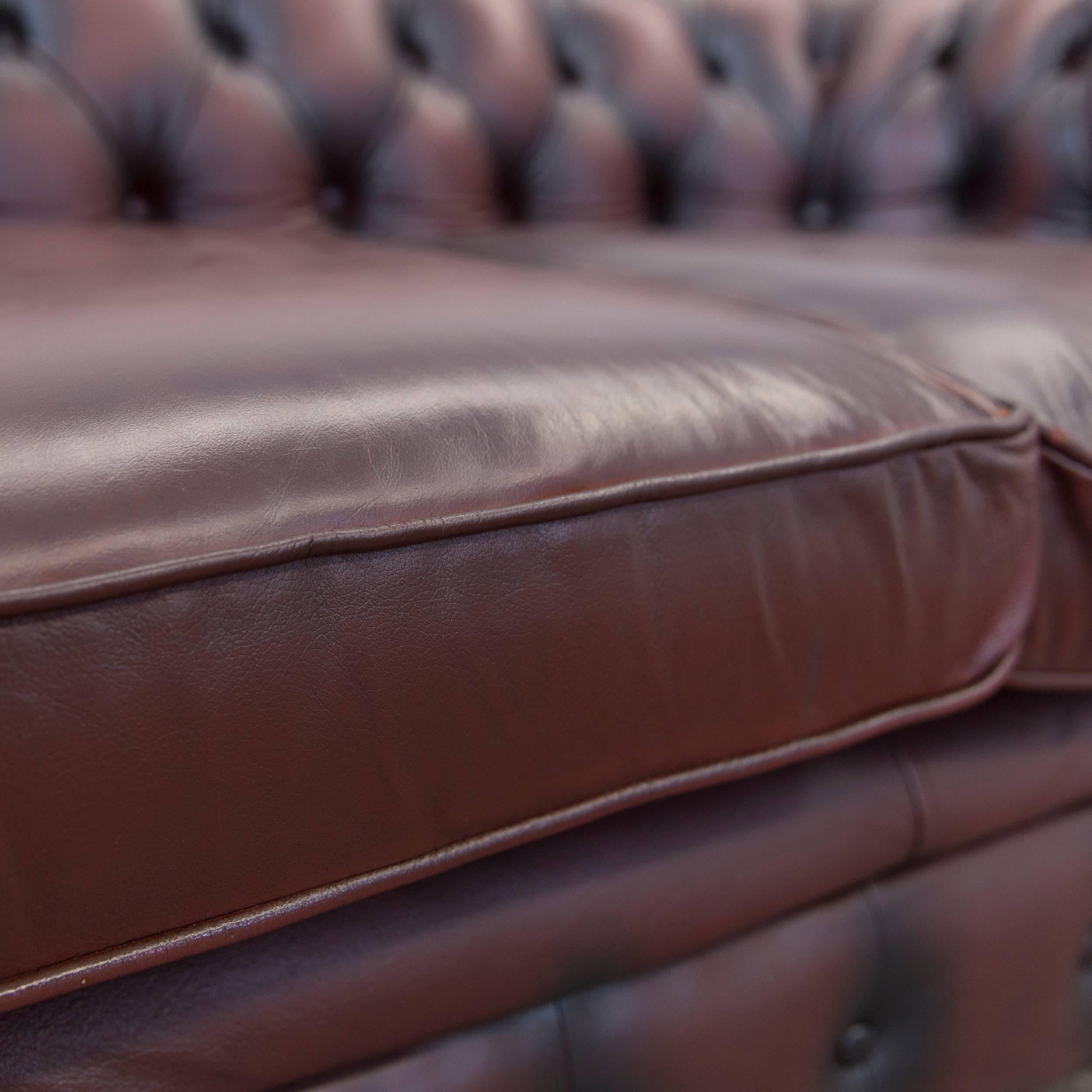 Original Chesterfield Two-Seat Couch Red Brown Authentic Leather 1