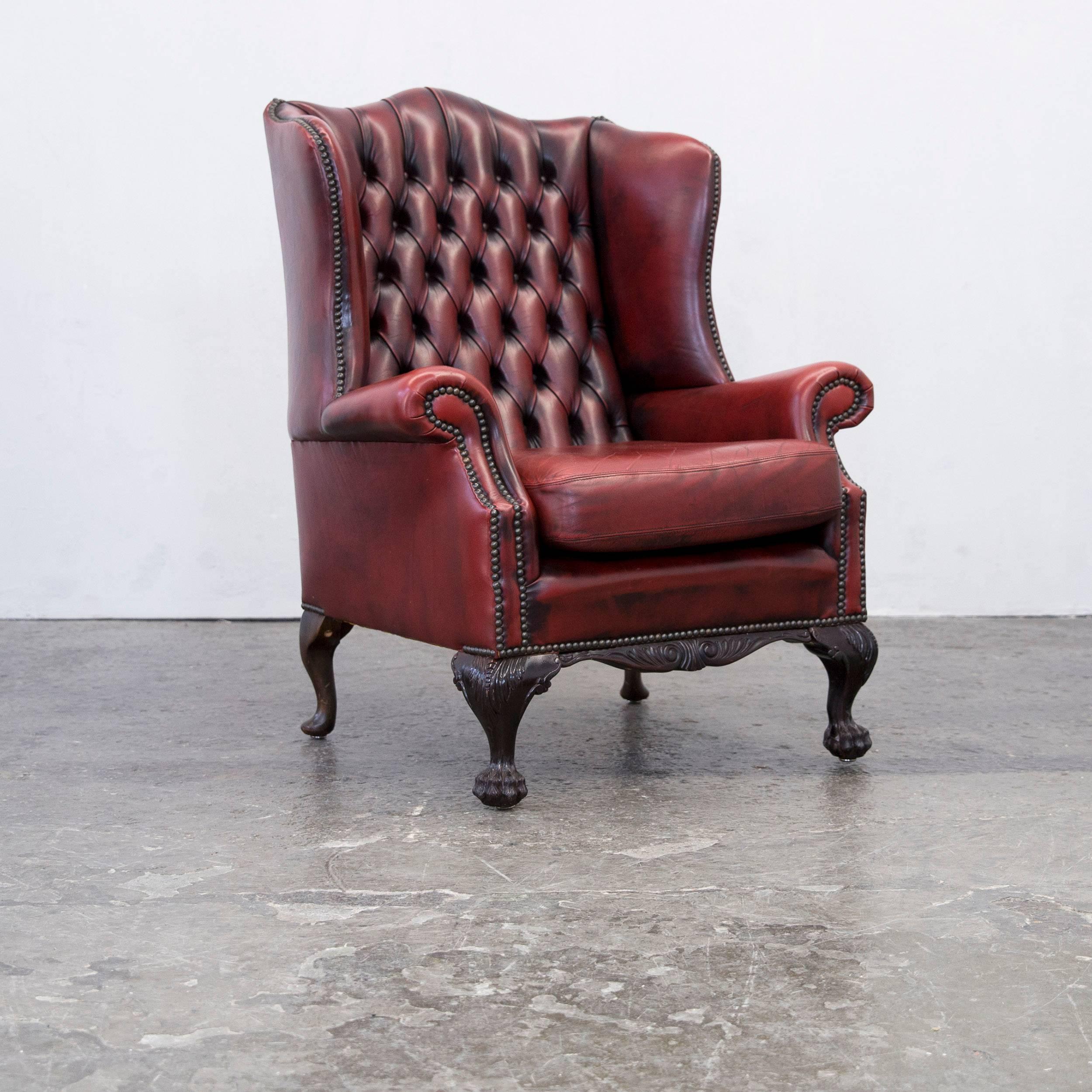 Chesterfield Wingback Chair Set of Four in Stunning Oxblood Red Full Leather 2