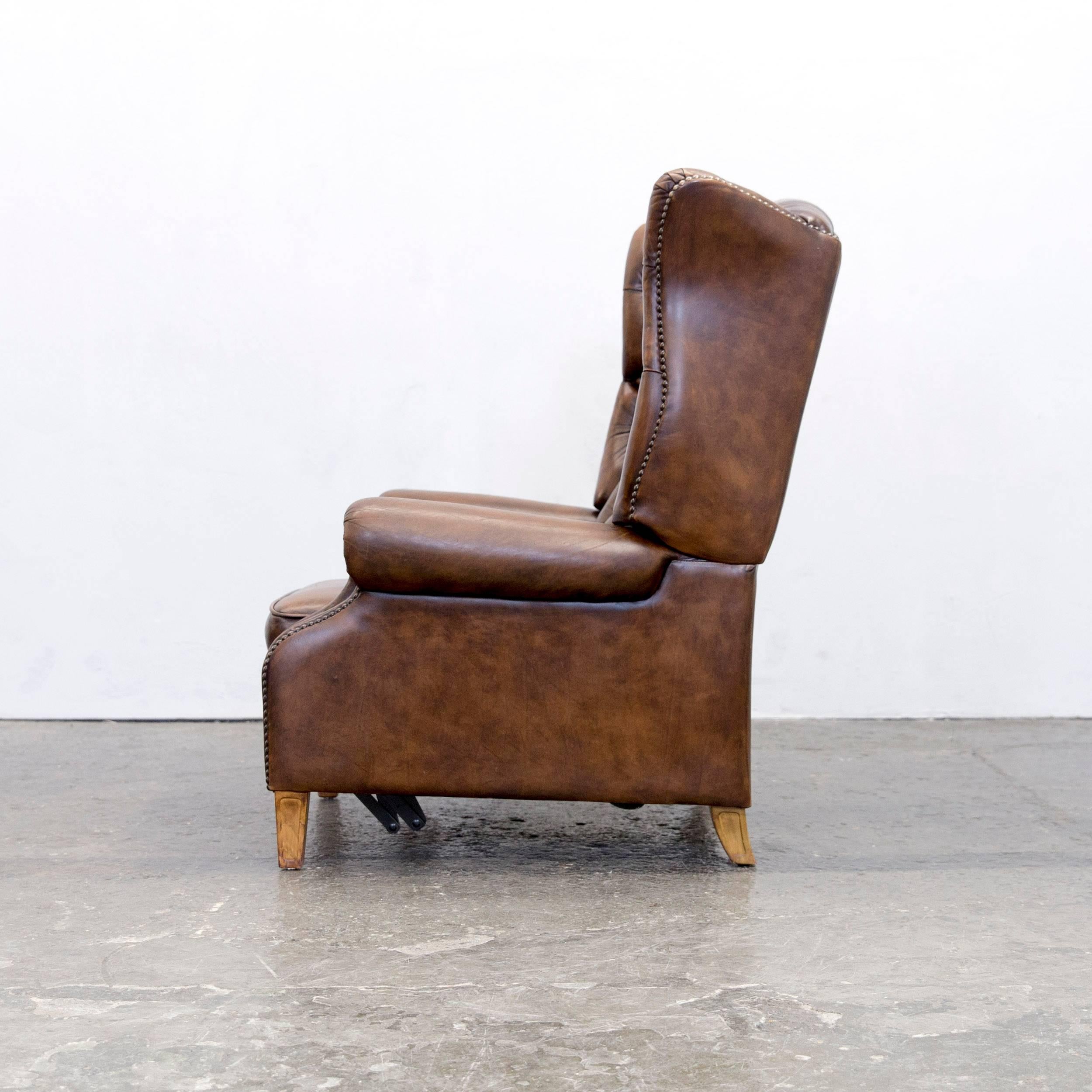 Chesterfield Recliner Armchair Brown Leather 2