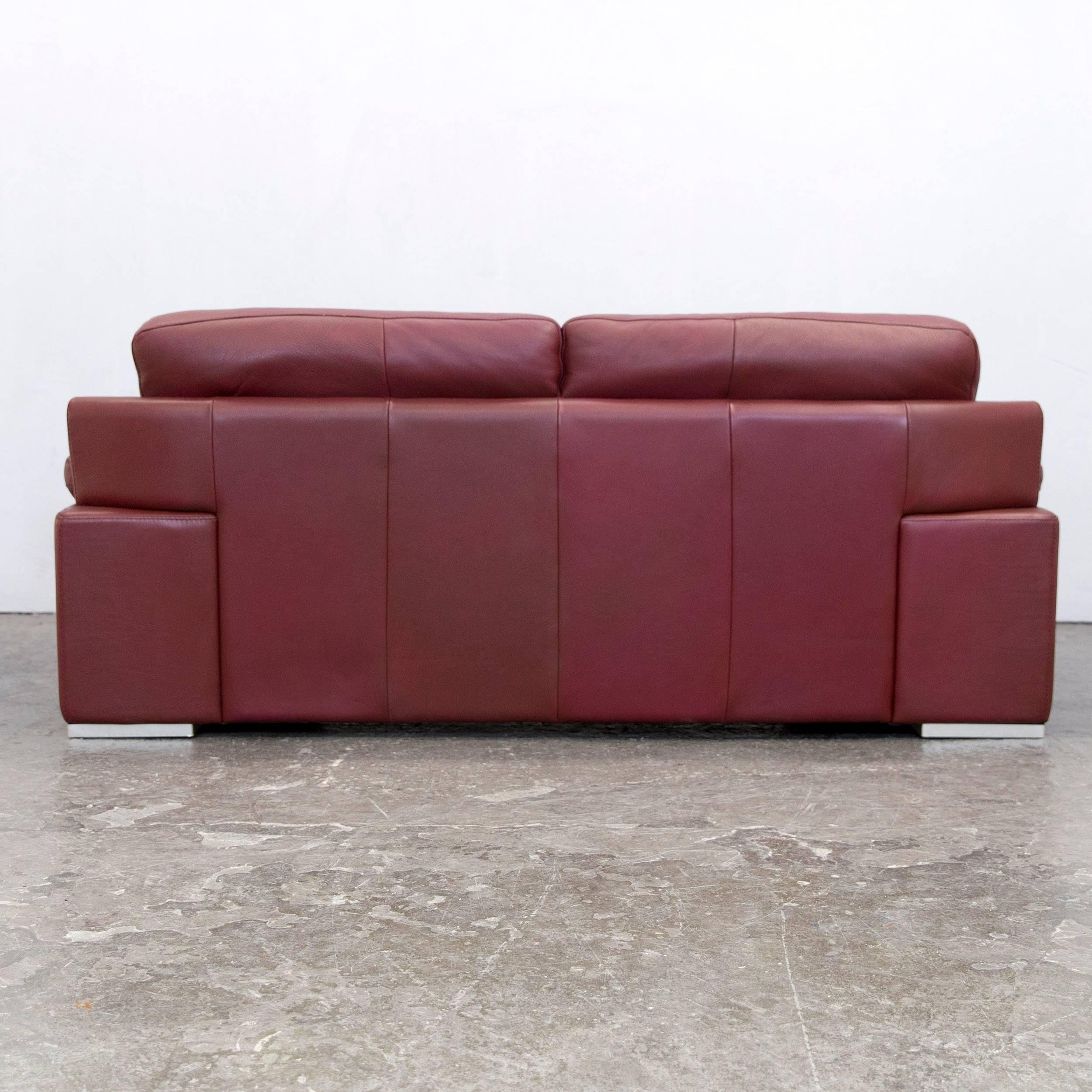 Natuzzi Designer Leather Three-Seat Couch Red 1