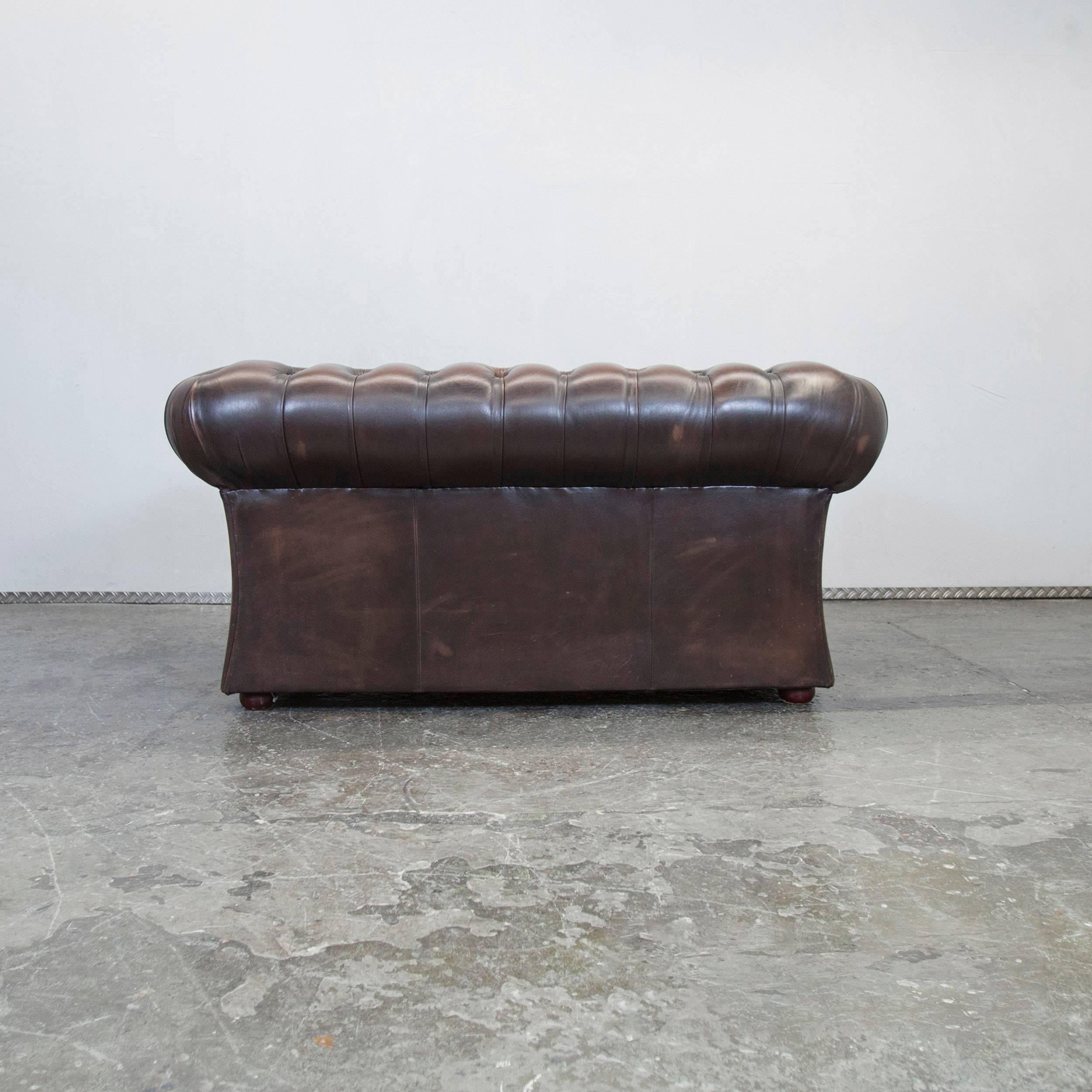 Chesterfield Leather Sofa Brown Two-Seat Couch Retro Vintage 3