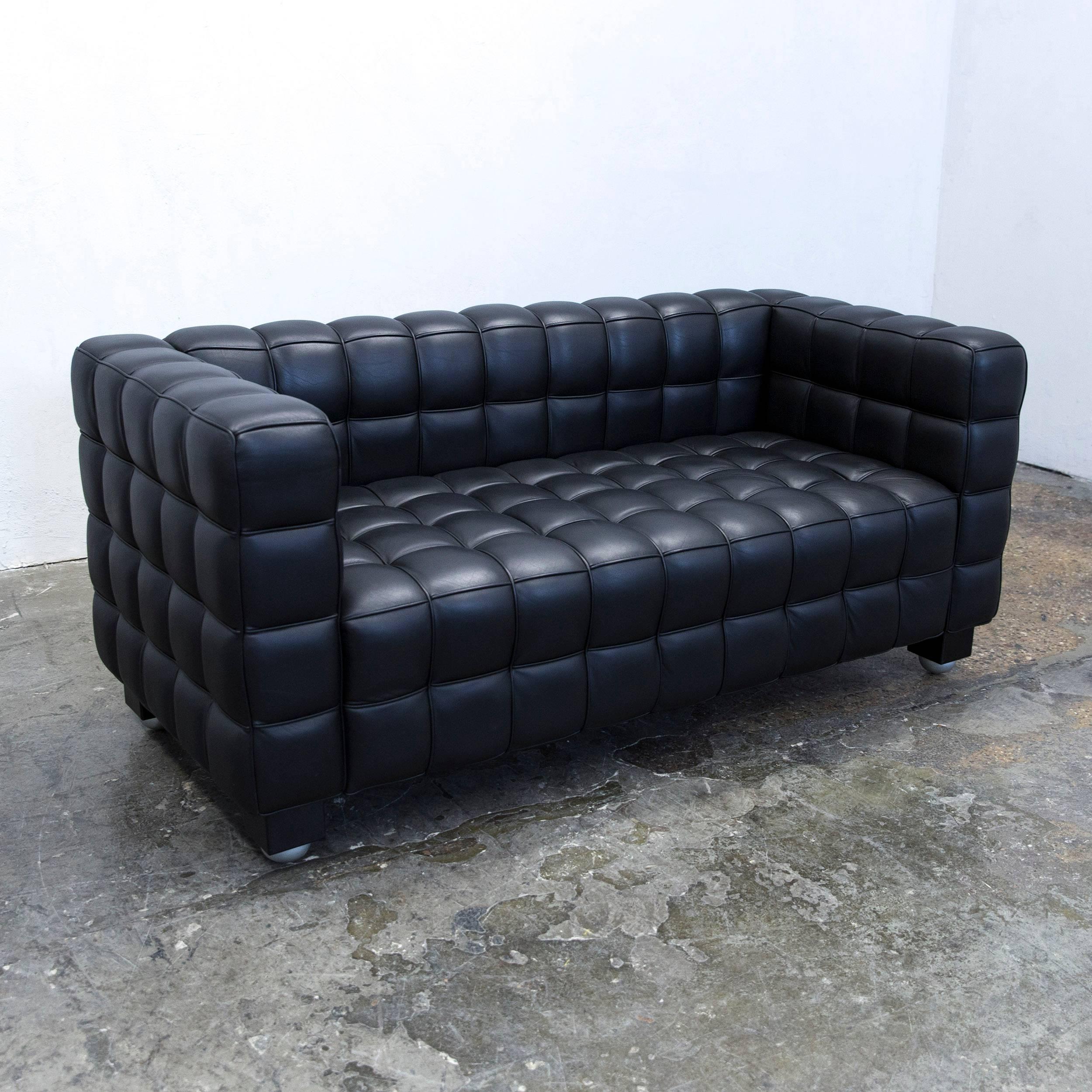 Wittmann Kubus Designer Sofa Leather Black Two-Seat Couch Modern In Excellent Condition In Cologne, DE