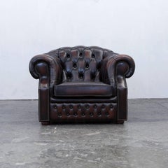 Chesterfield Armchair Leather Brown One Seat Couch Vintage Retro
