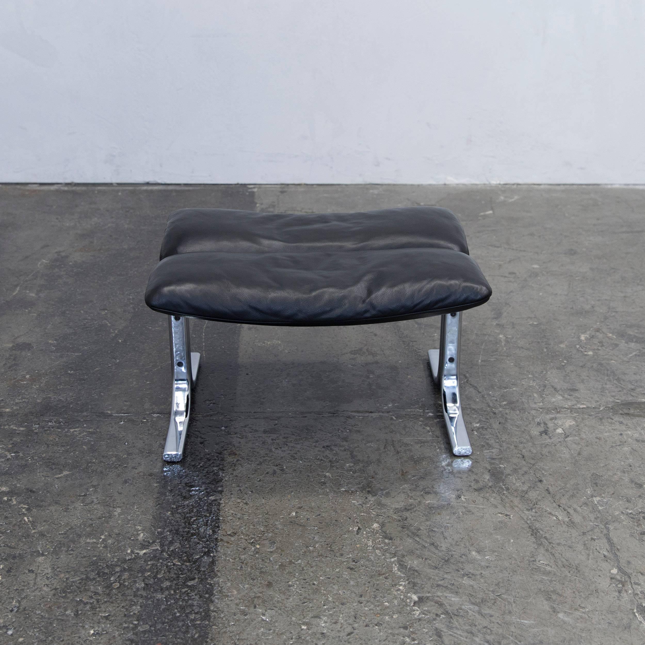 Swiss De Sede Designer Footstool Leather Black Chrome Footrest Pouff Modern