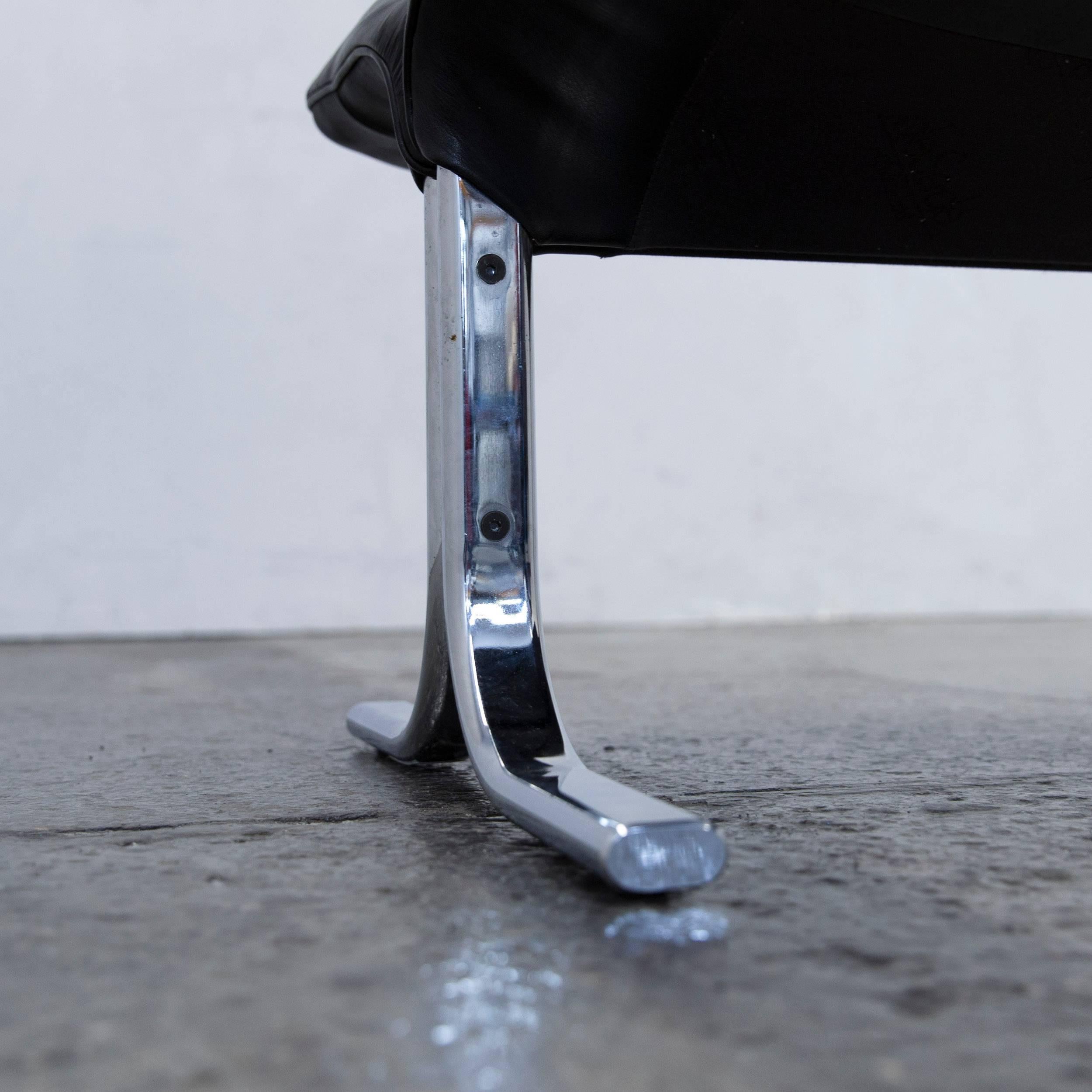 Contemporary De Sede Designer Footstool Leather Black Chrome Footrest Pouff Modern