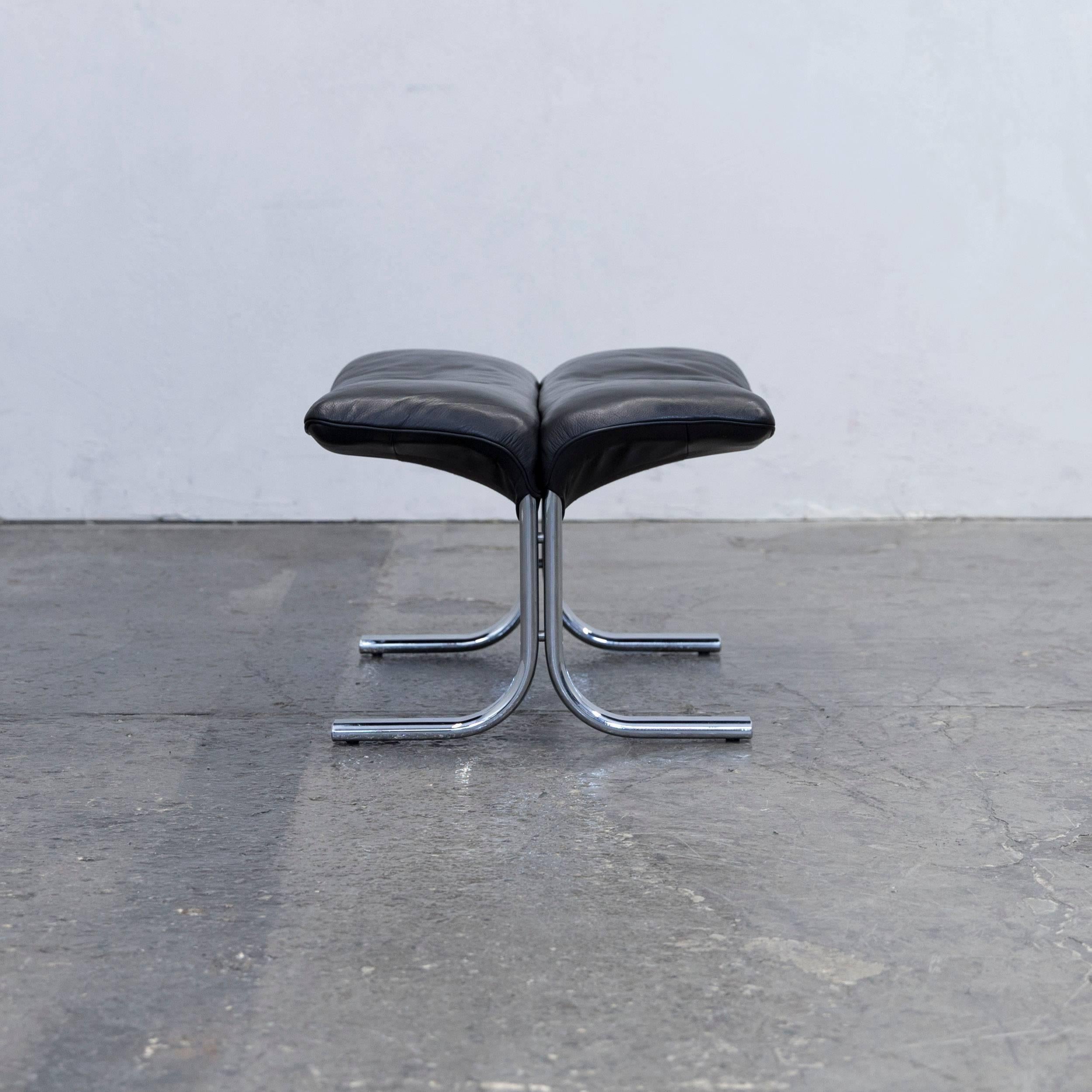 De Sede Designer Footstool Leather Black Chrome Footrest Pouff Modern 1