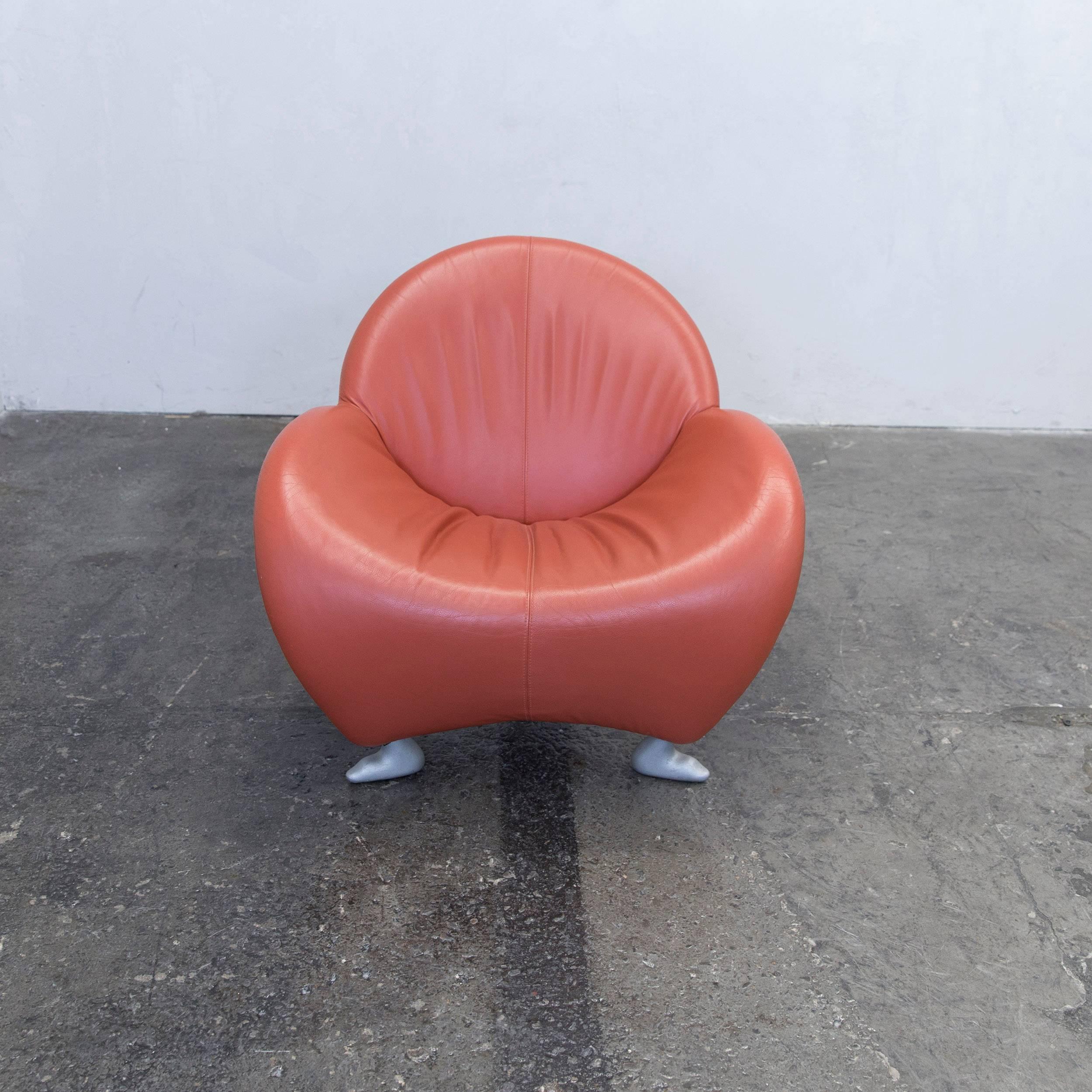 German Leolux Papageno Designer Armchair Leather Orange Modern