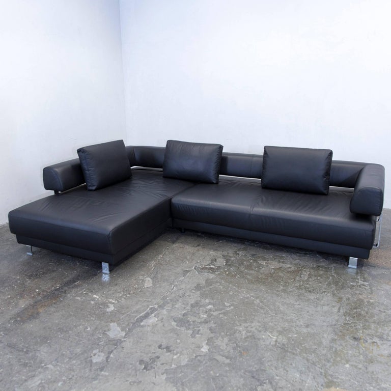 Ewald Schillig Brand Face Designer Corner Sofa Leather Black Electric  Function For Sale at 1stDibs