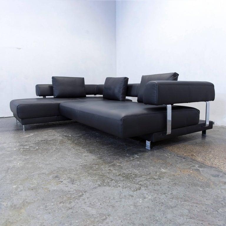 Ewald Schillig Brand Face Designer Corner Sofa Leather Black Electric  Function For Sale at 1stDibs