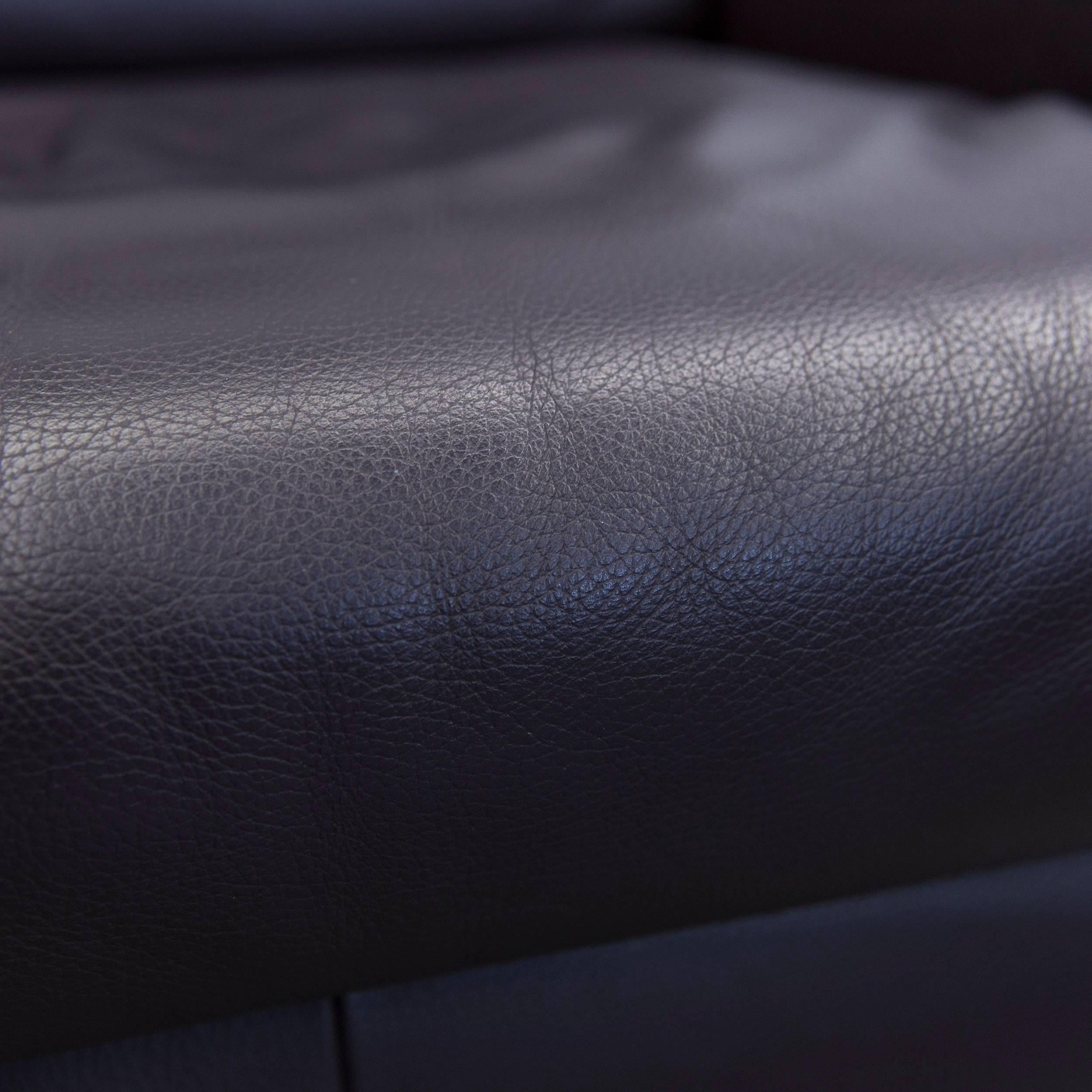 German Rolf Benz Designer Armchair Leather Aubergine Violet One-Seat Couch Modern