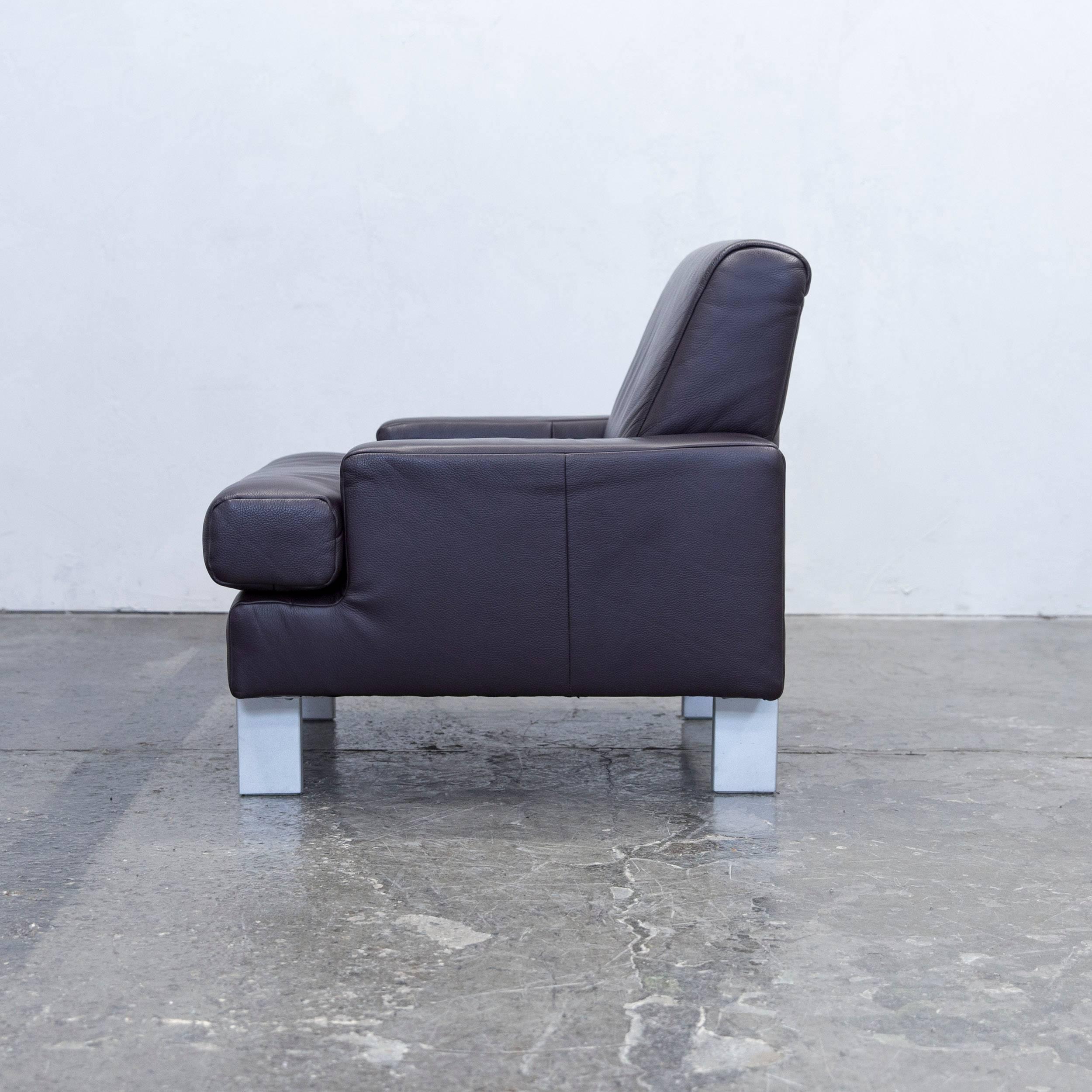 Rolf Benz Designer Armchair Leather Aubergine Violet One-Seat Couch Modern 2