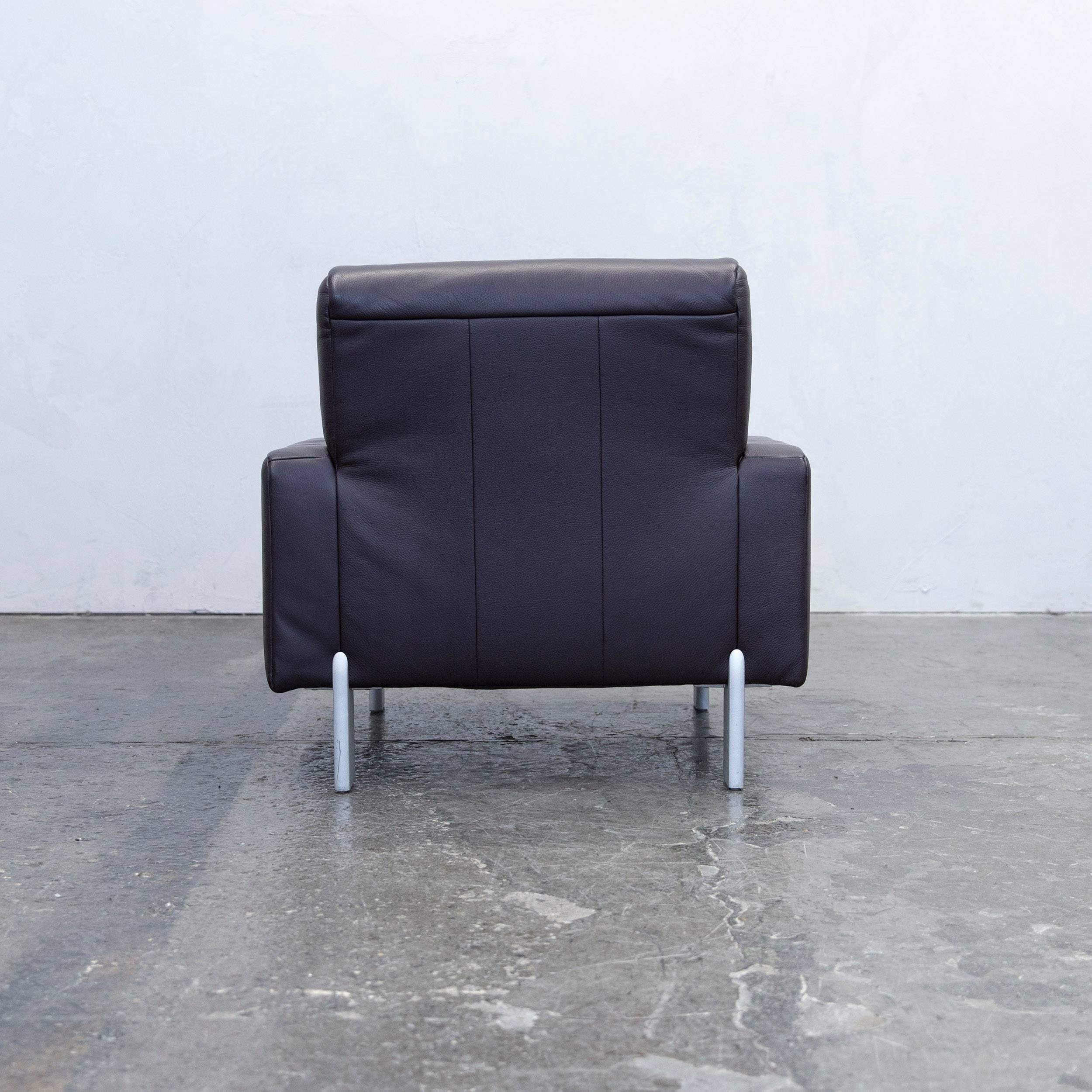 Rolf Benz Designer Armchair Leather Aubergine Violet One-Seat Couch Modern 3