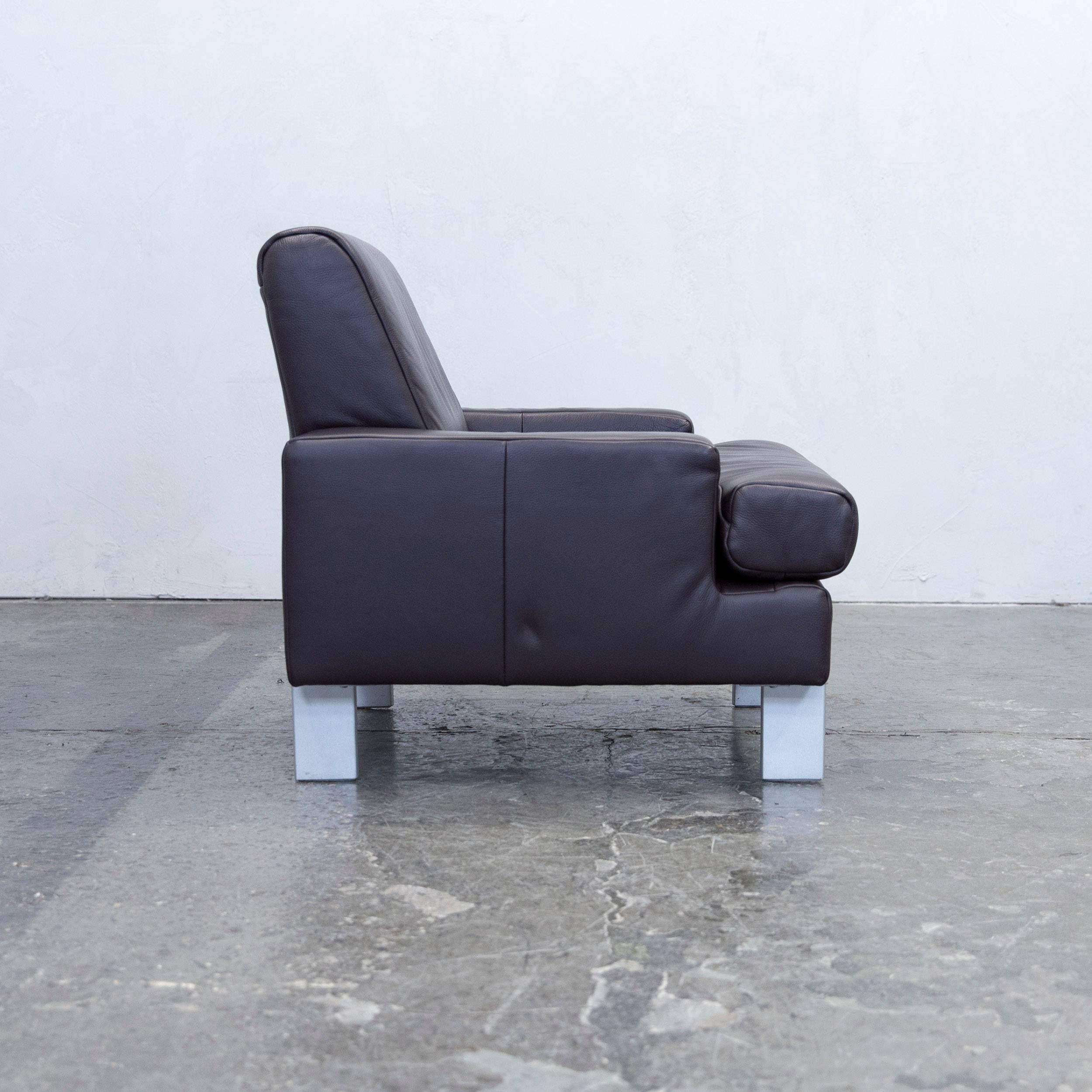 Rolf Benz Designer Armchair Leather Aubergine Violet One-Seat Couch Modern 4