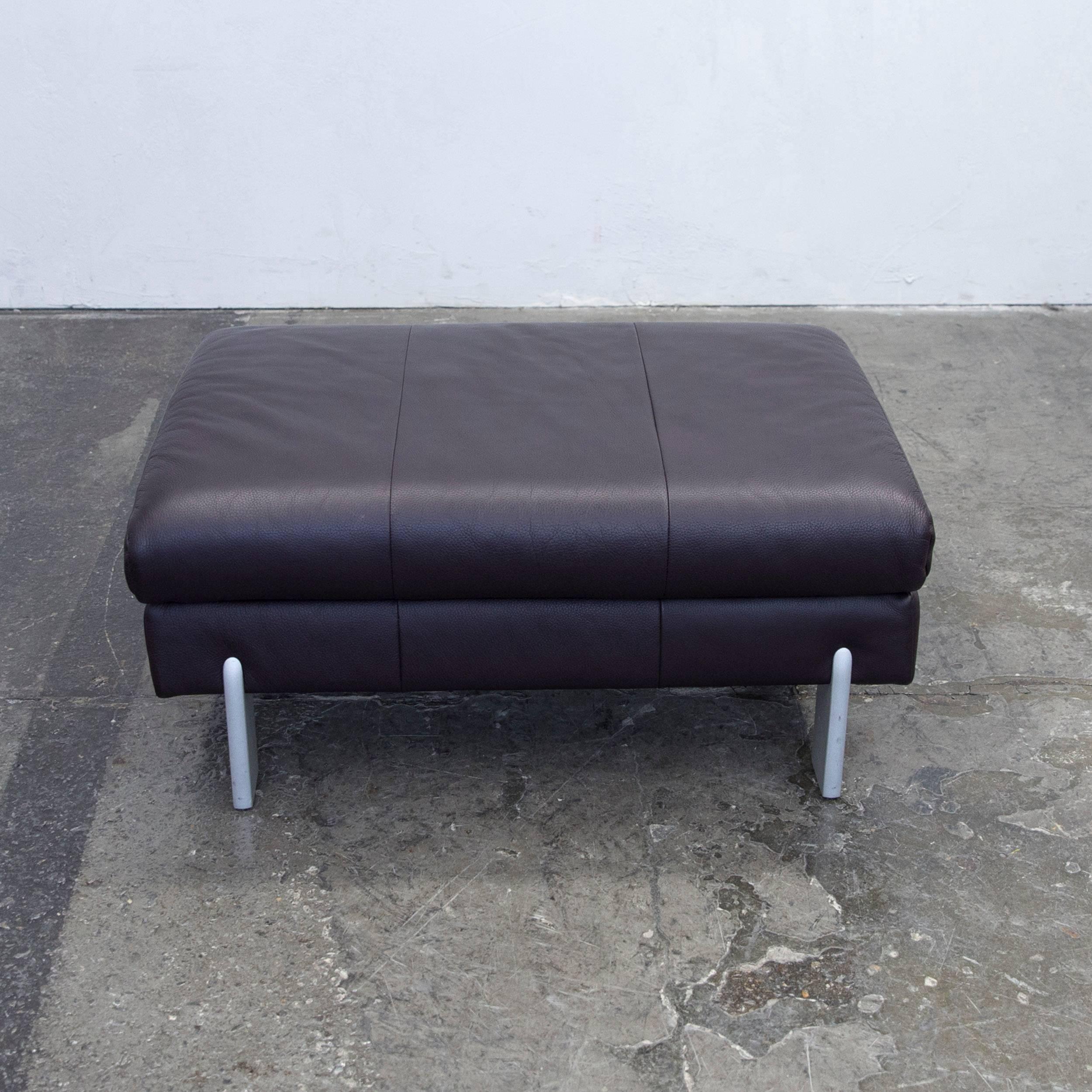 German Rolf Benz Footstool Leather Aubergine Violett One-Seat Footrest Couch Modern