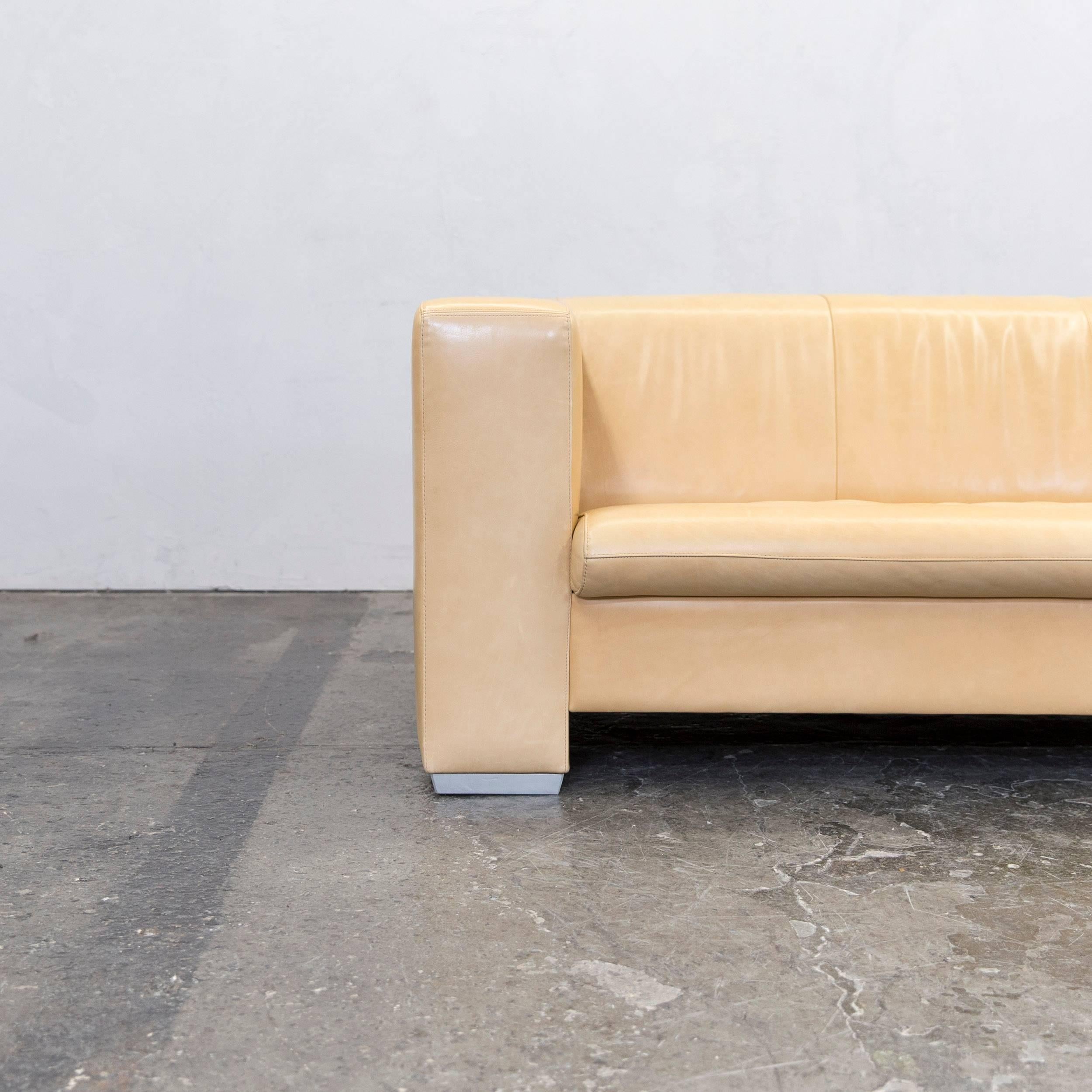 Crème beige colored original Machalke designer leather sofa in a minimalistic and modern design, made for pure comfort.