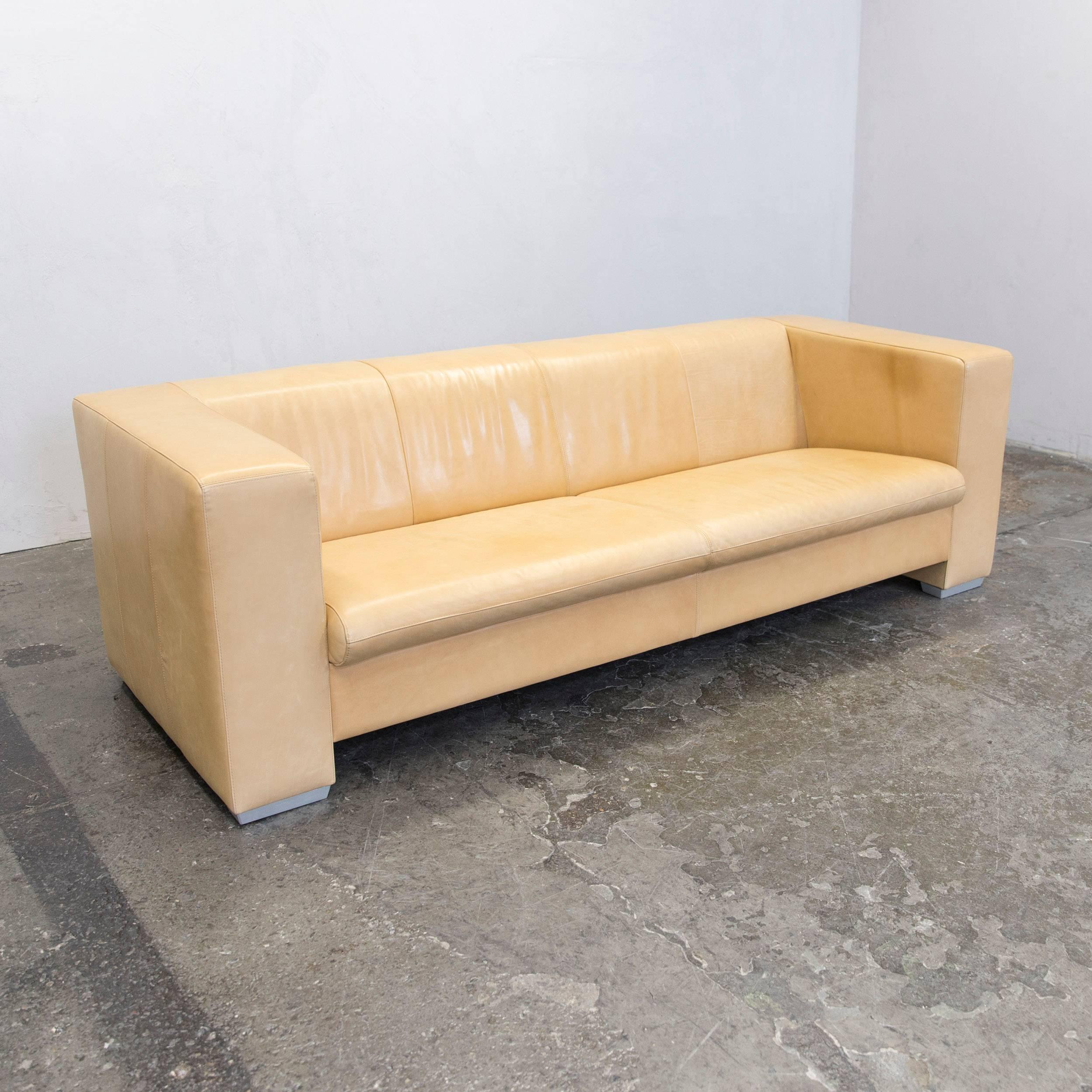 German Machalke Designer Sofa Leather Crème Beige Three-Seat Couch Modern