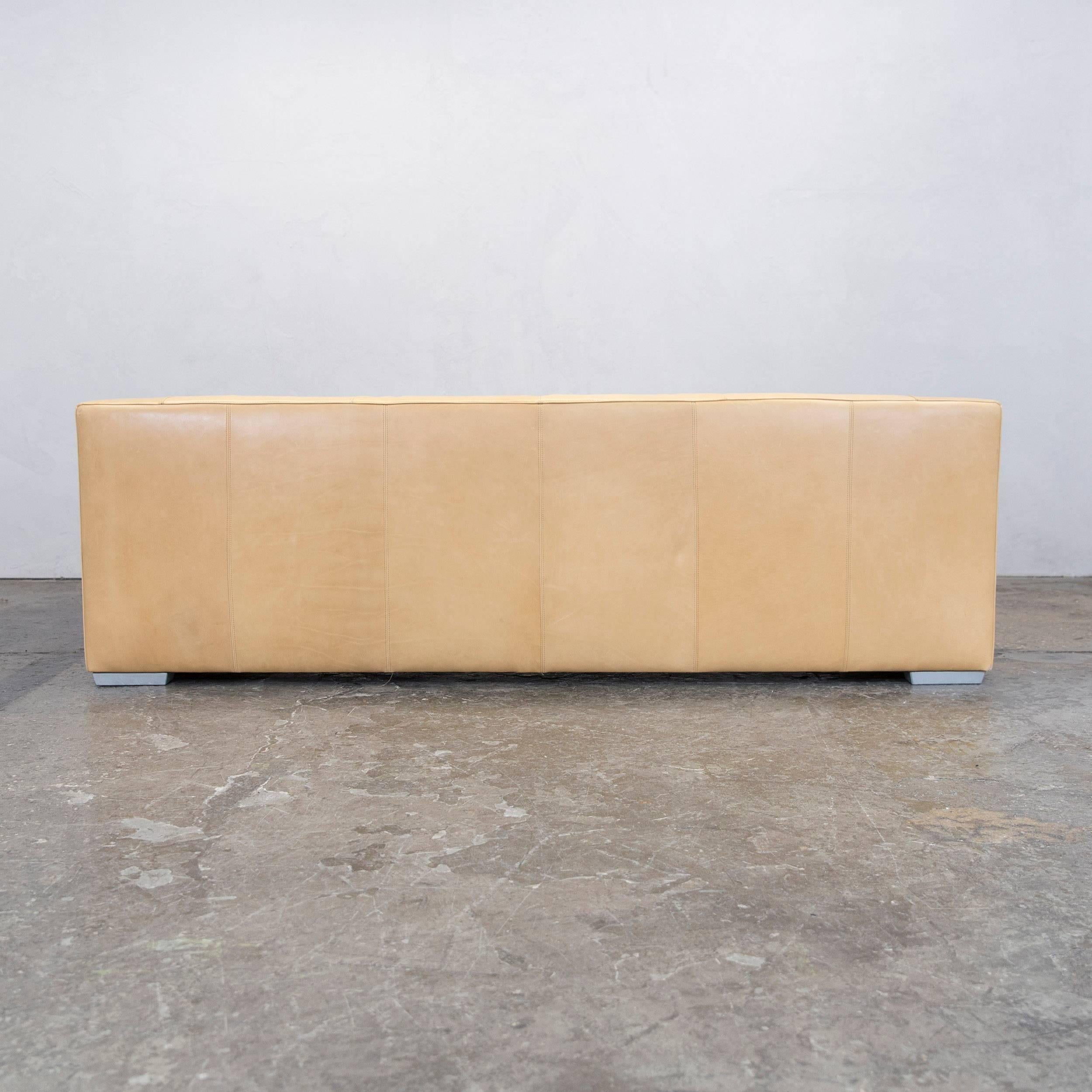 Machalke Designer Sofa Leather Crème Beige Three-Seat Couch Modern 4