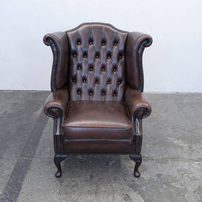 Chesterfield Leather Wingback Chair Brown One Seat Couch ...