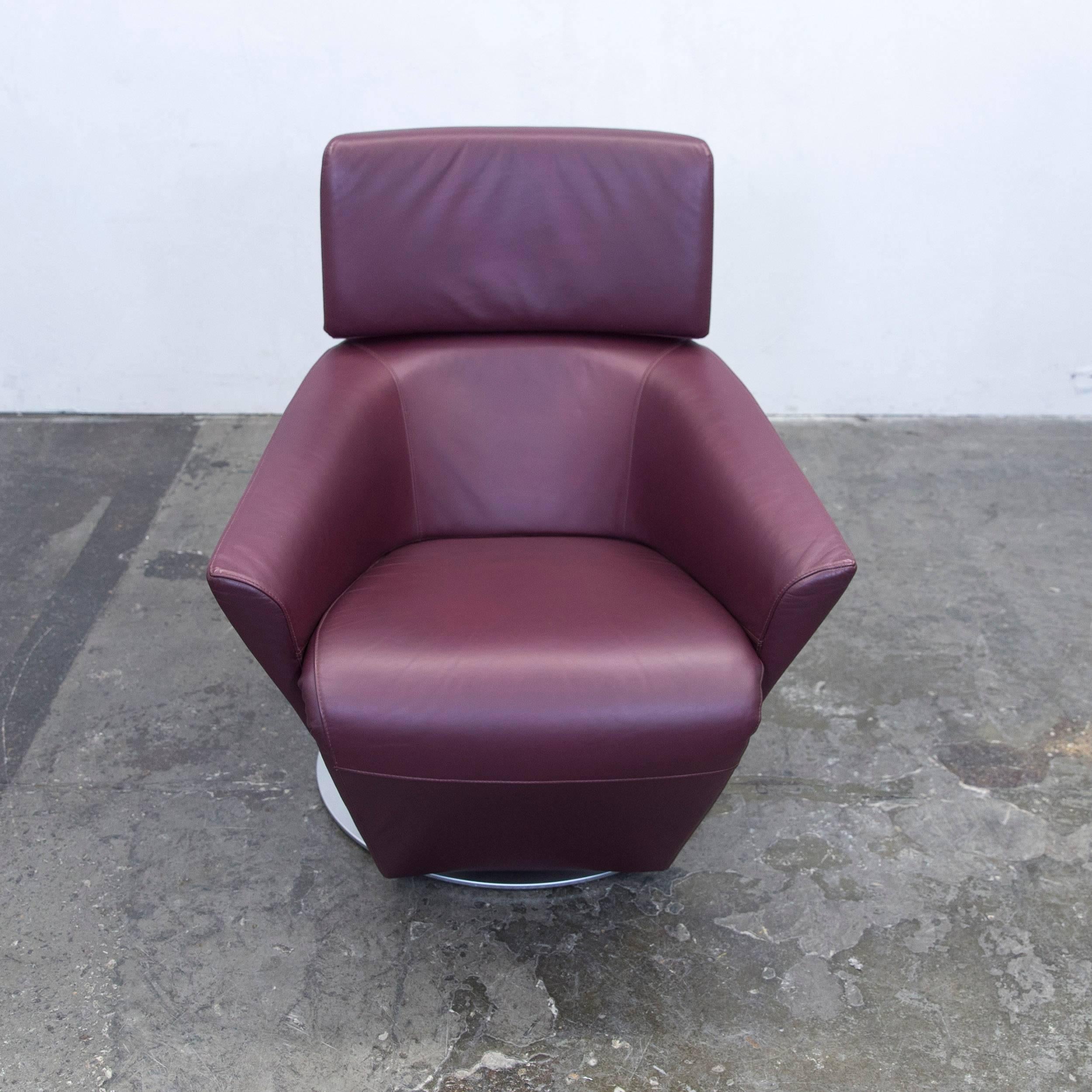 Contemporary WK Wohnen Designer Armchair Leather Aubergine Electric Function Couch Modern