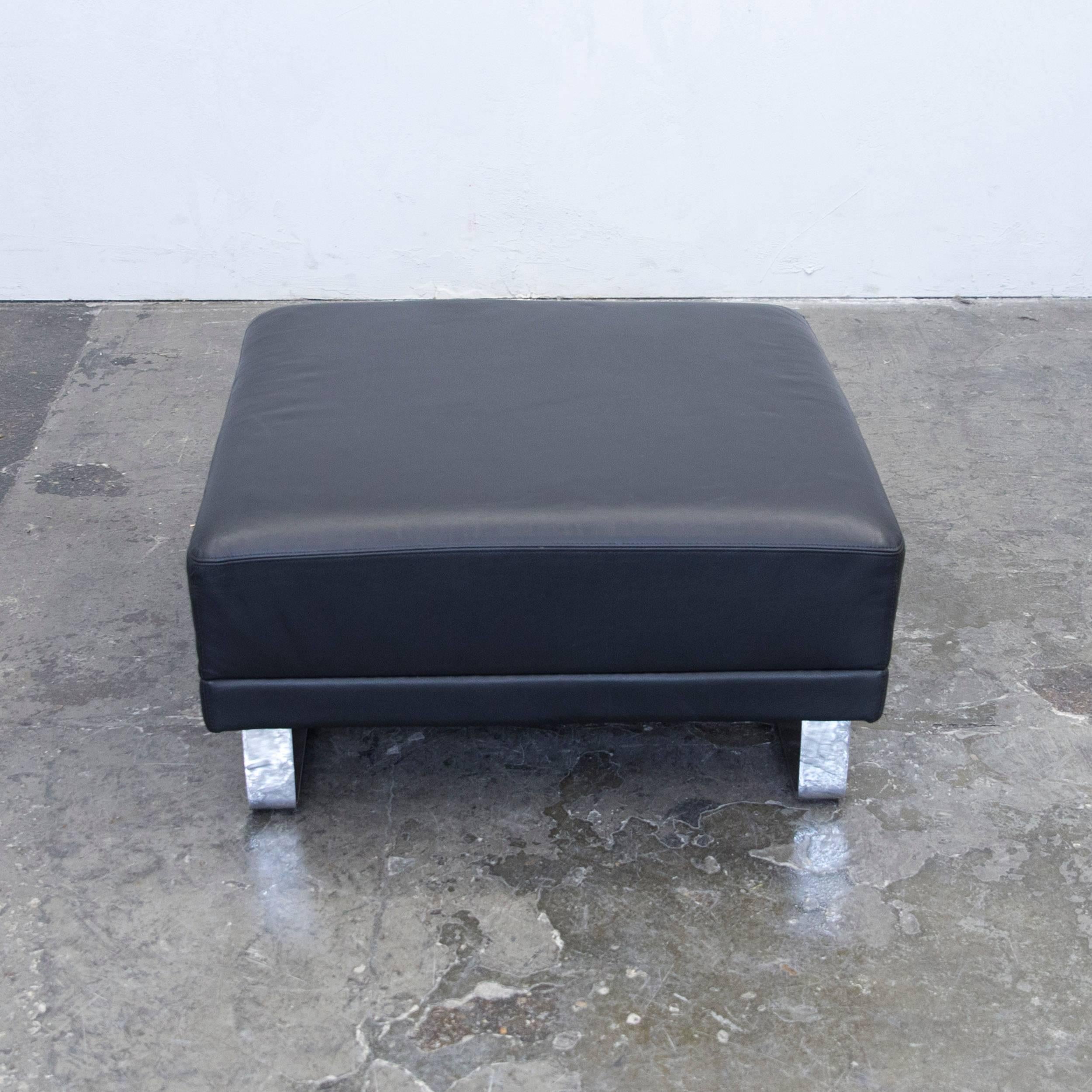 German Brühl Alba Designer Footstool Leather Black Pouff One-Seat Couch Modern