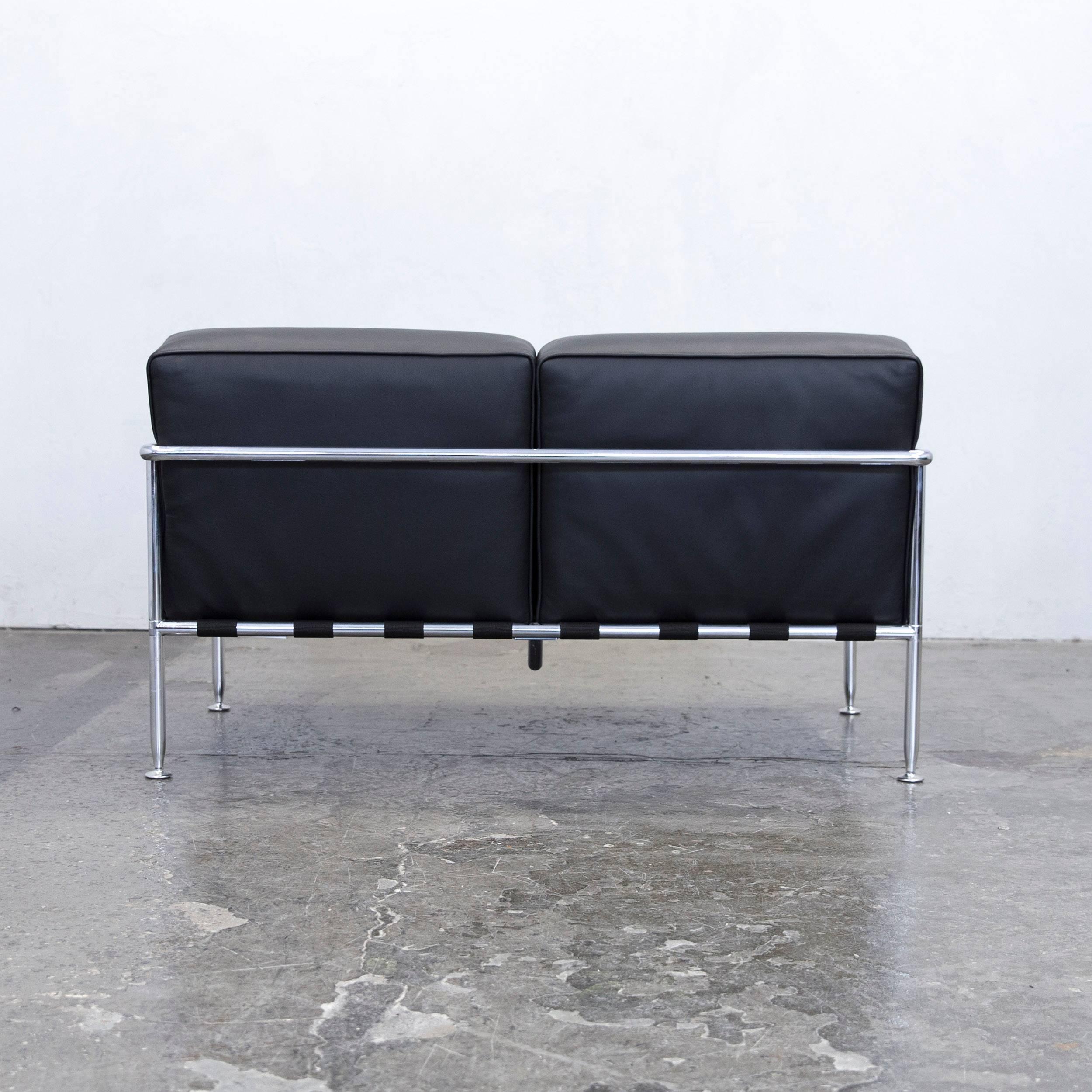 B&B Italia Freetime Designer Sofa Leather Black Two-Seat Chrome Couch Modern For Sale 3