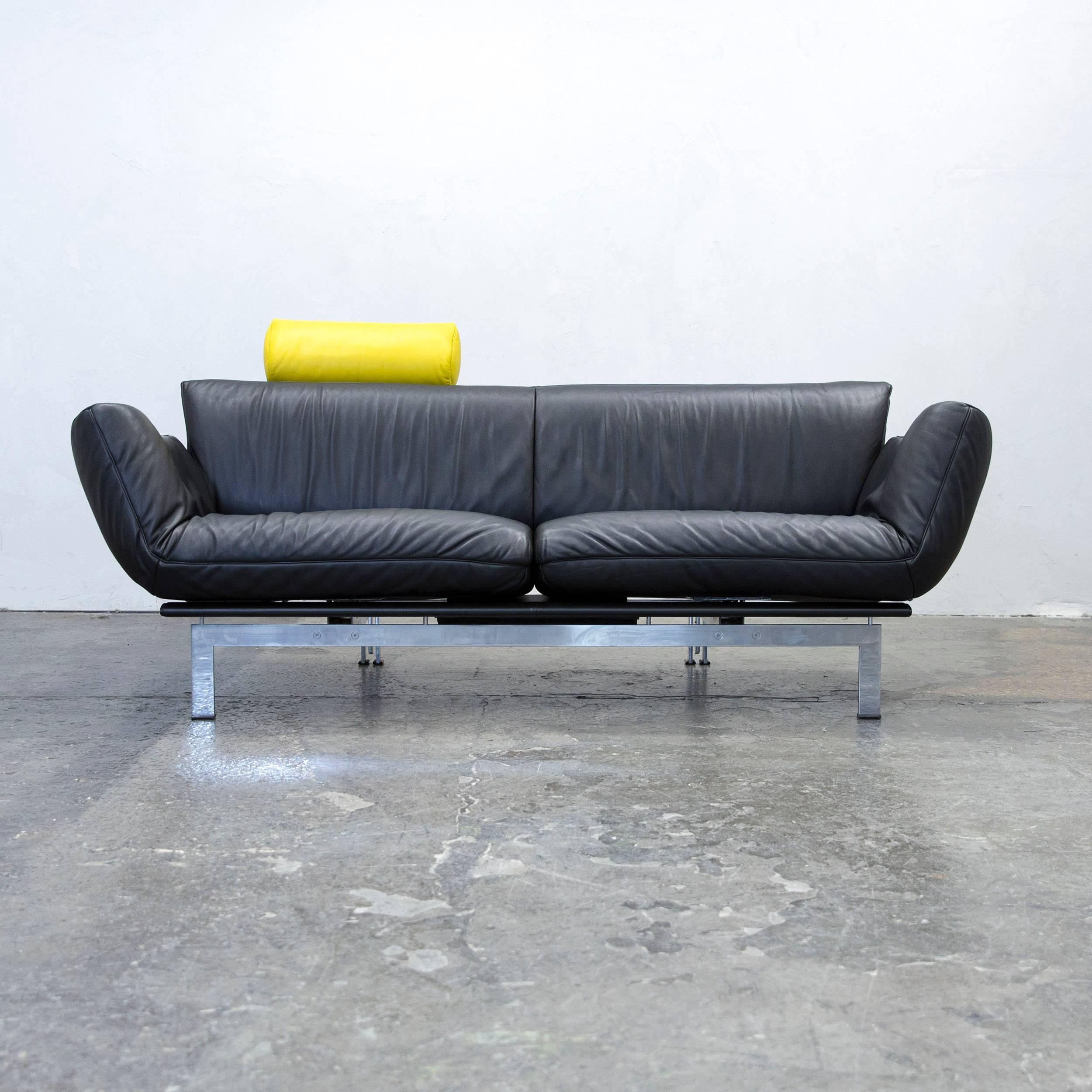 Contemporary De Sede Ds 140 Designer Sofa Leather Black Yellow Two-Seat Relax Function Couch