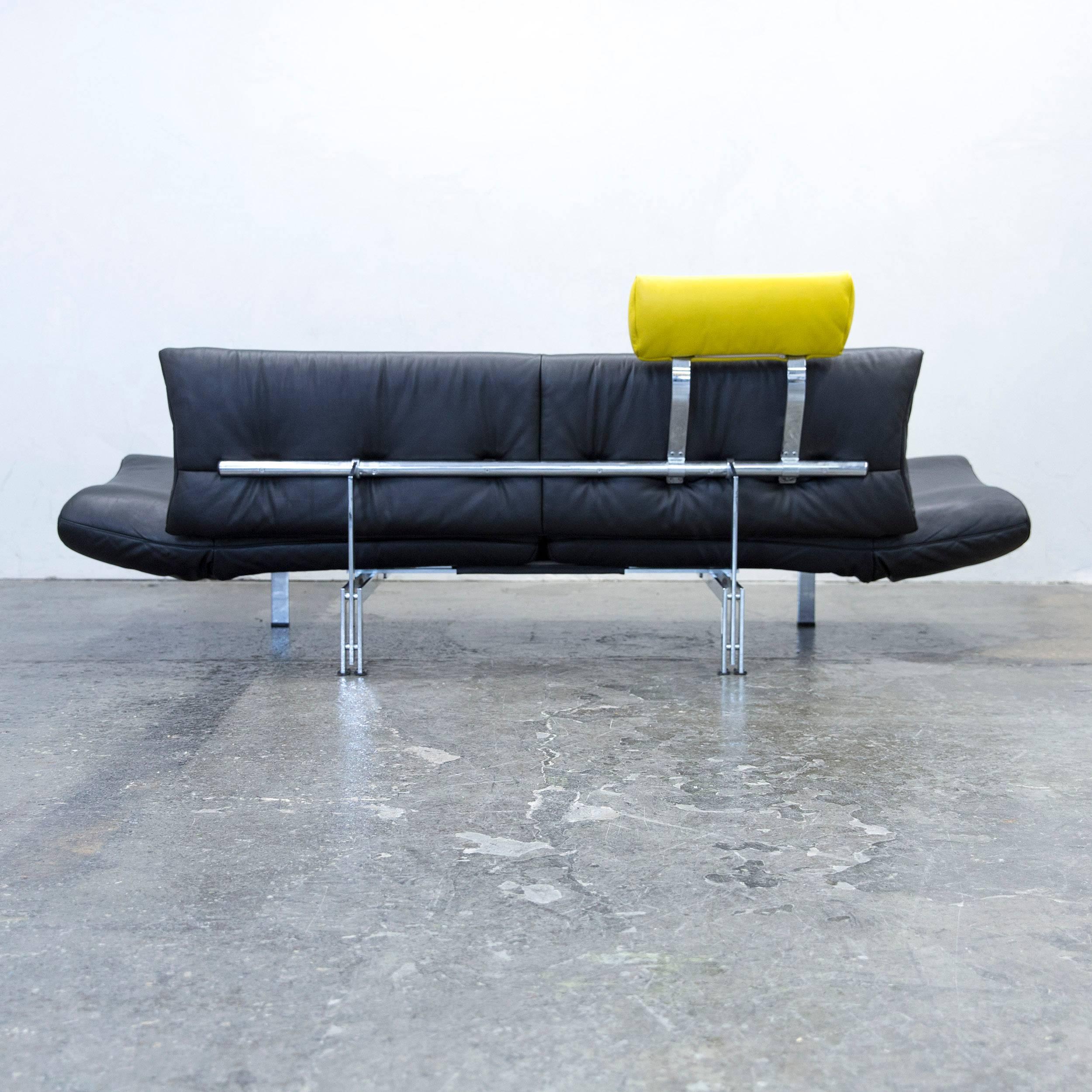 De Sede Ds 140 Designer Sofa Leather Black Yellow Two-Seat Relax Function Couch 4