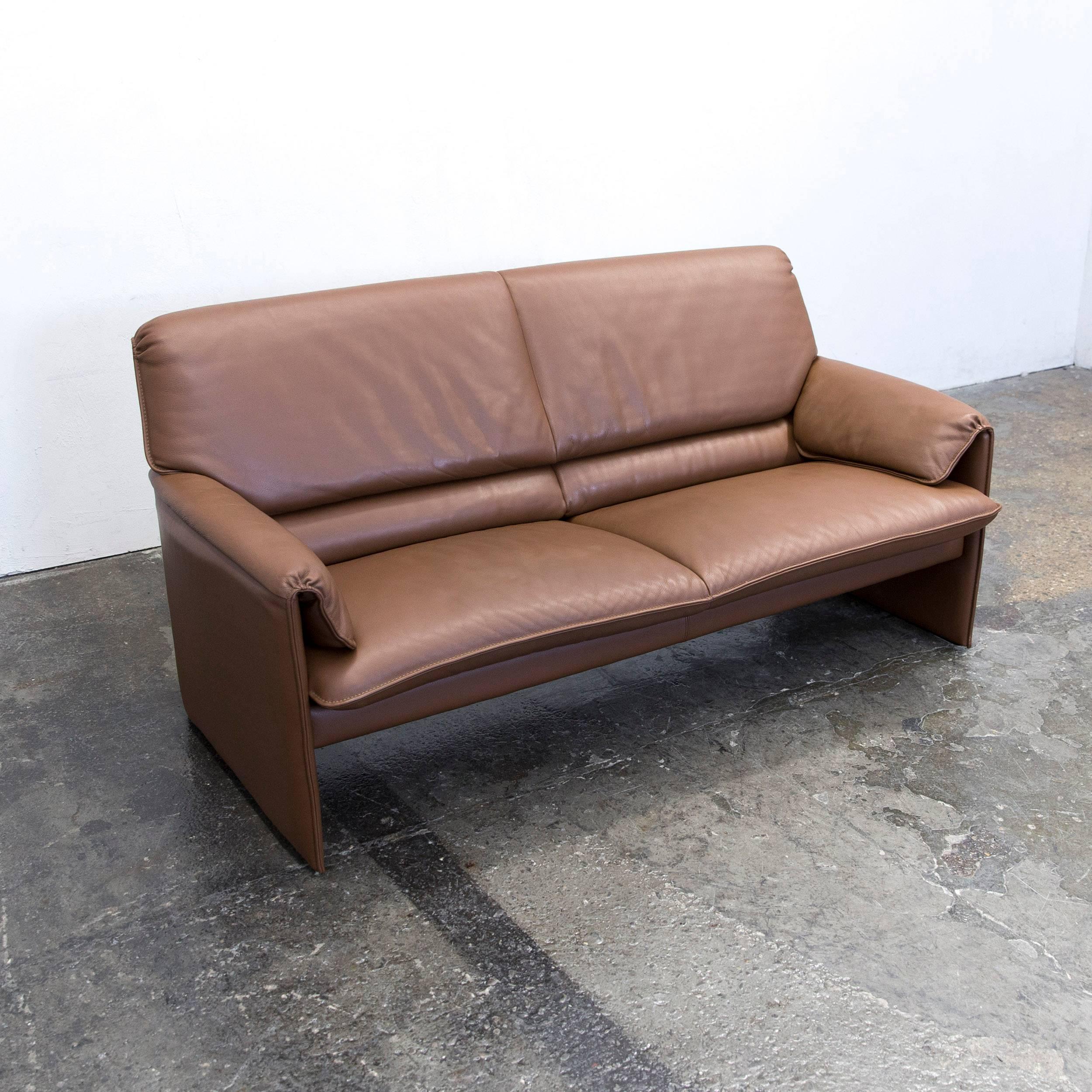 German Leolux Bora Designer Sofa Leather Brown Two-Seat Couch Modern