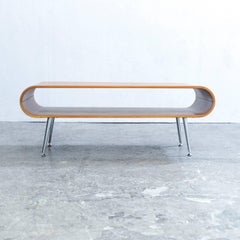 Designer Sofa Table Walnut Brown Retro Chic Wood Chrome
