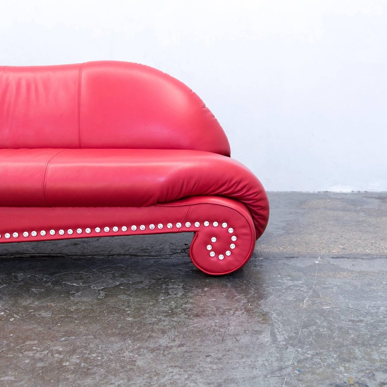 Bretz Gaudi Designer Sofa Leather Red Swarovski Three-Seat Recamiere Couch  at 1stDibs