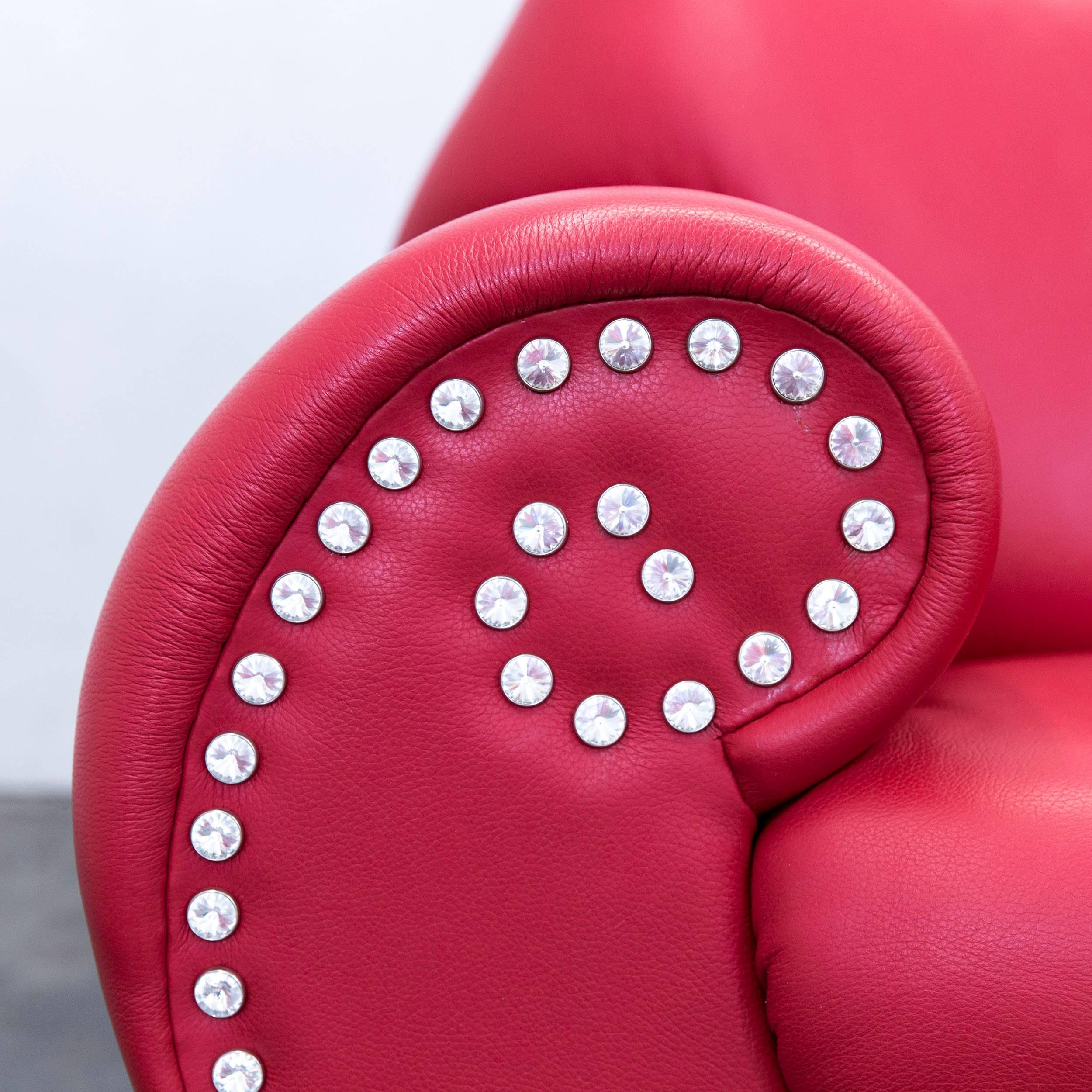 Bretz Gaudi Designer Sofa Leather Red Swarovski Three-Seat Recamiere Couch In Good Condition In Cologne, DE