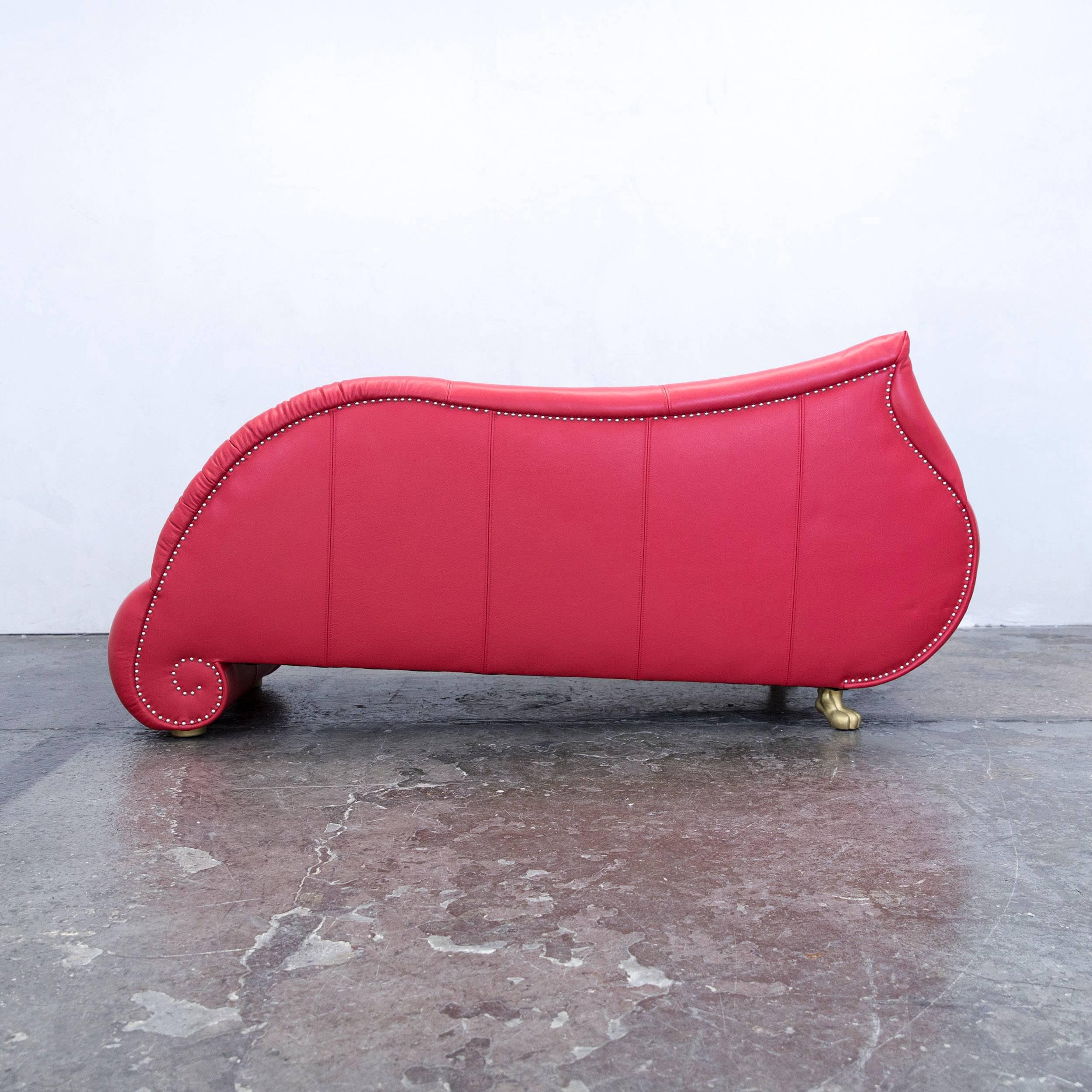Bretz Gaudi Designer Sofa Leather Red Swarovski Three-Seat Recamiere Couch 2