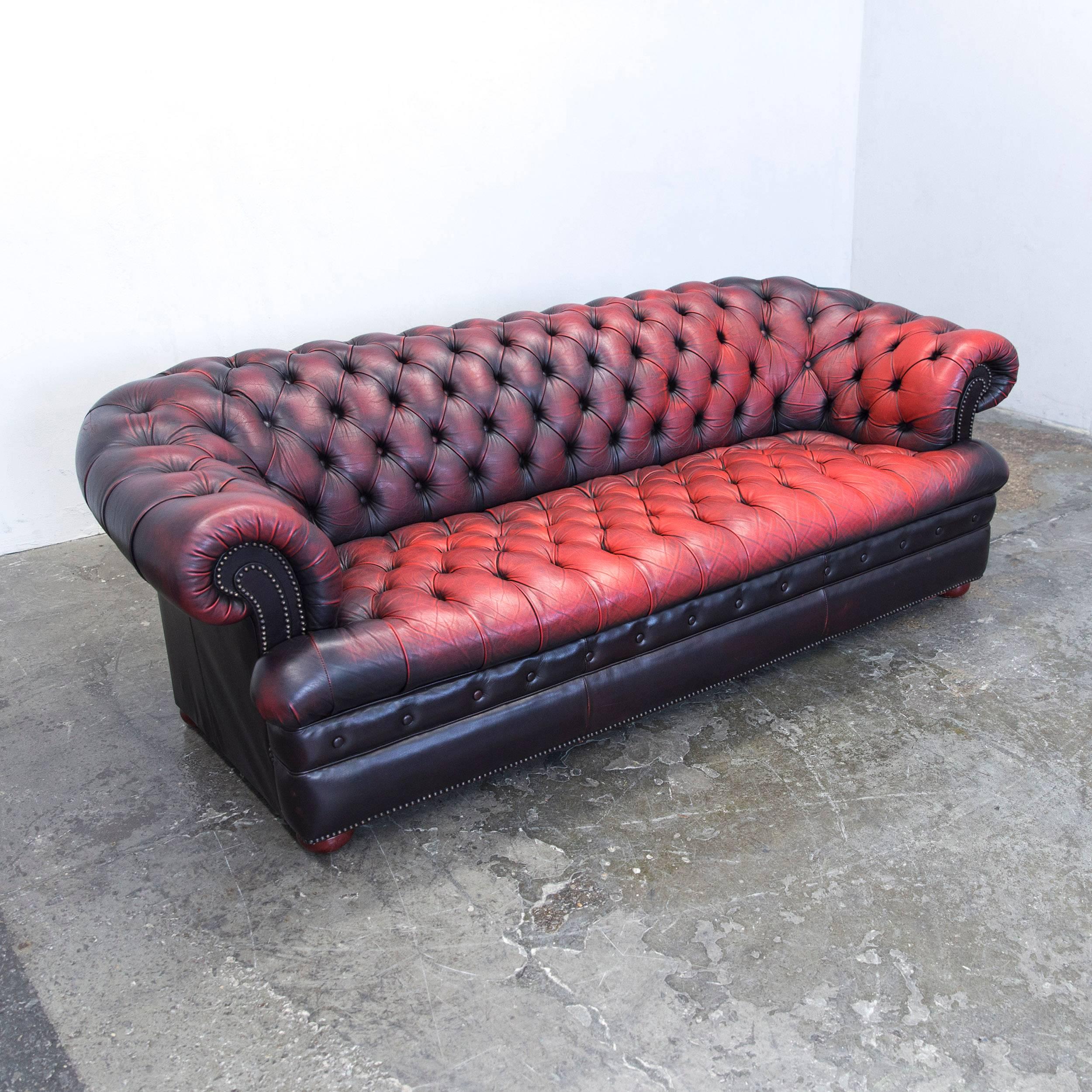 Chesterfield Sofa Leather Red Brown Three-Seat Couch Retro Vintage  In Good Condition In Cologne, DE