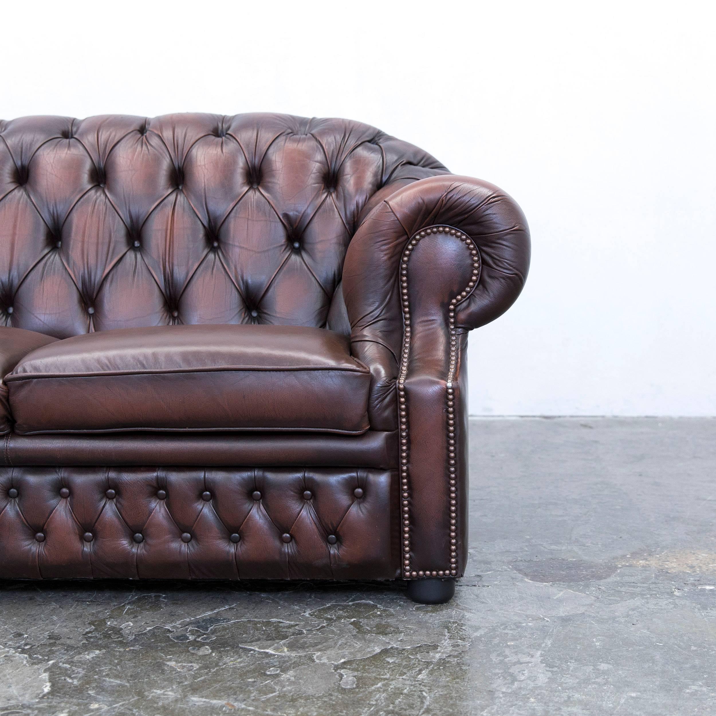 British Chesterfield Centurion Leather Sofa Brown Red Two-Seat Vintage Retro