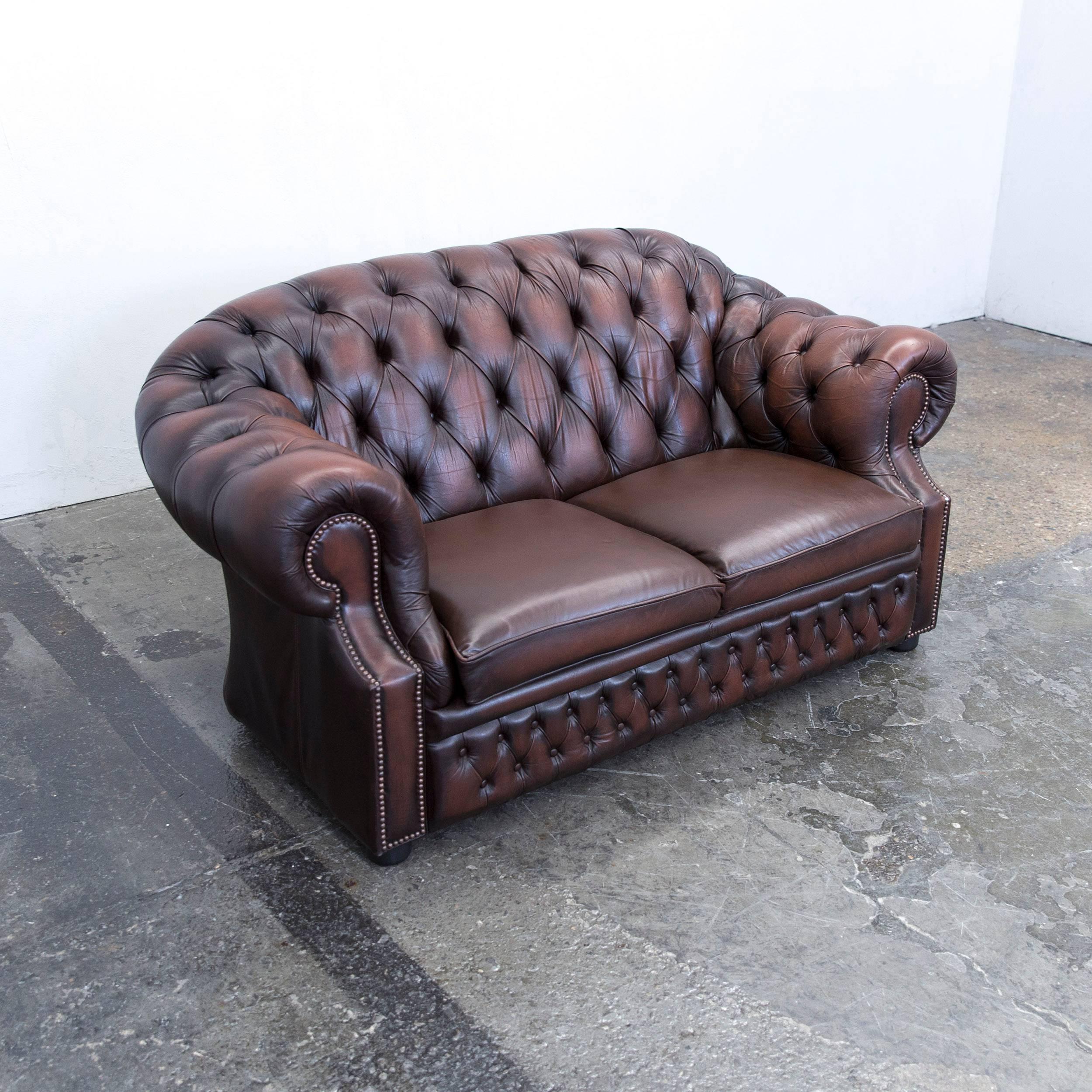Chesterfield Centurion Leather Sofa Brown Red Two-Seat Vintage Retro In Good Condition In Cologne, DE